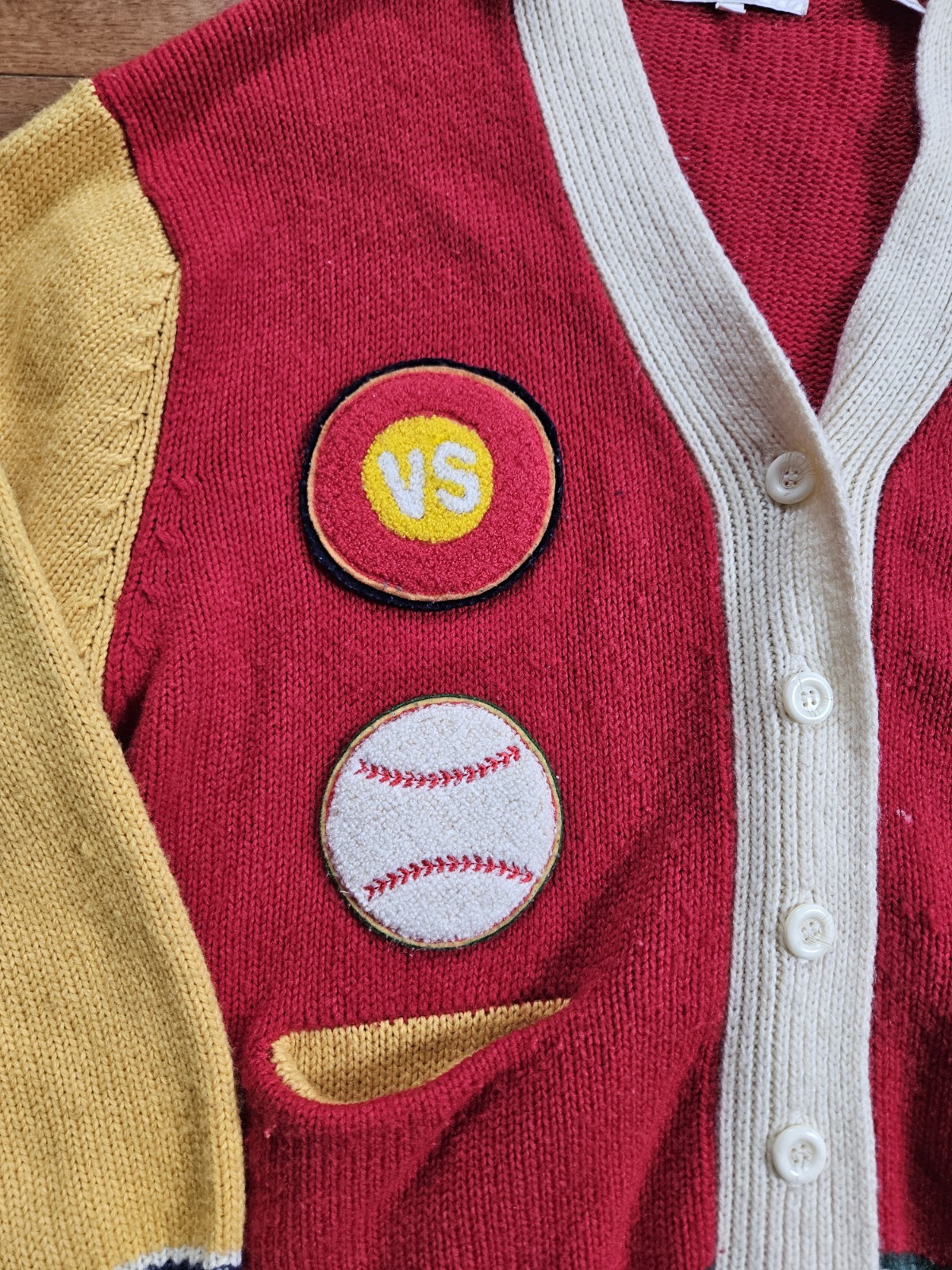 Courtney Rhodes women’s vintage varsity knit baseball cardigan sweater Large