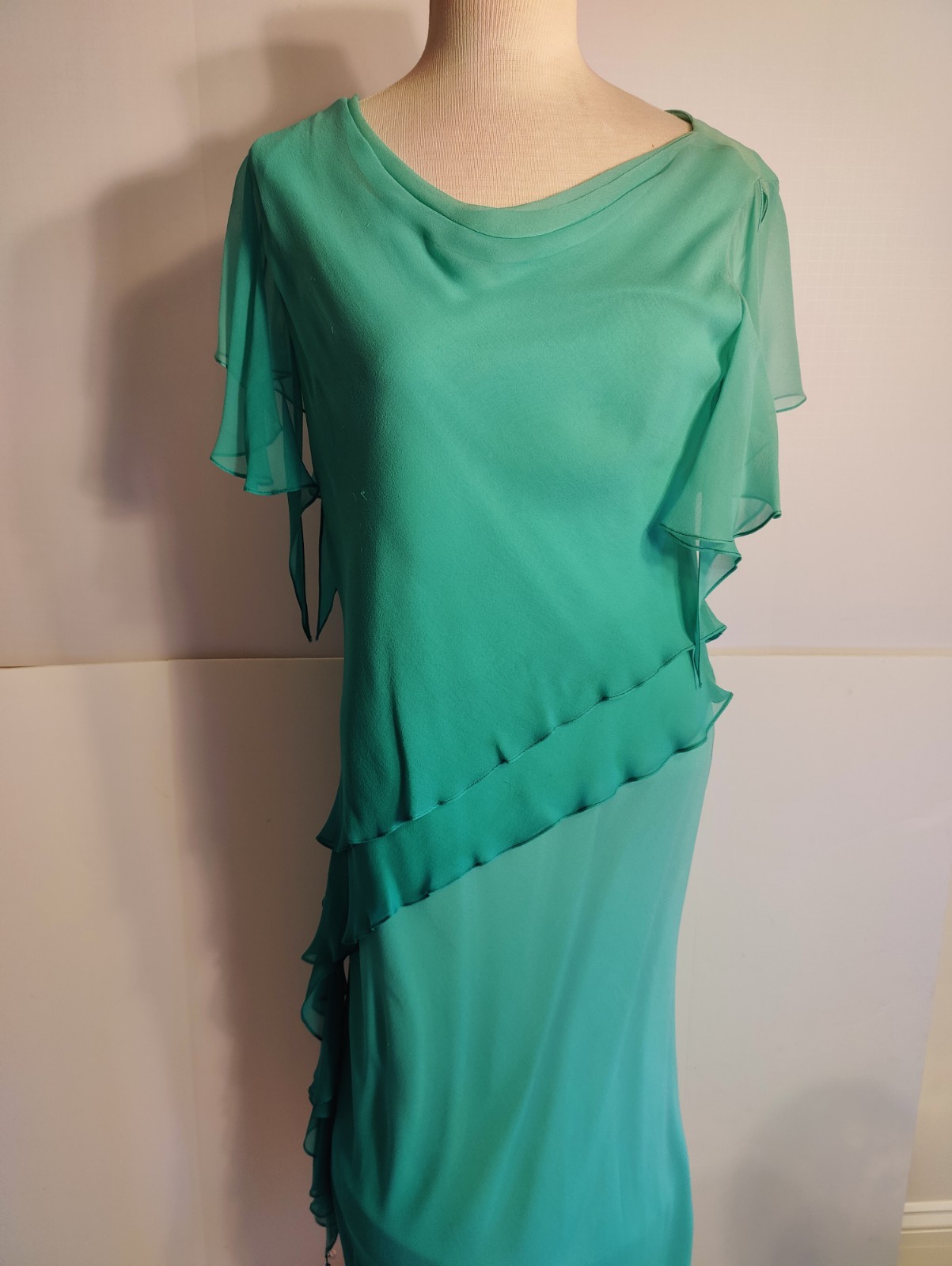 Cattiva Emerald Green Chiffon Evening Silk Cocktail Dress Size 12