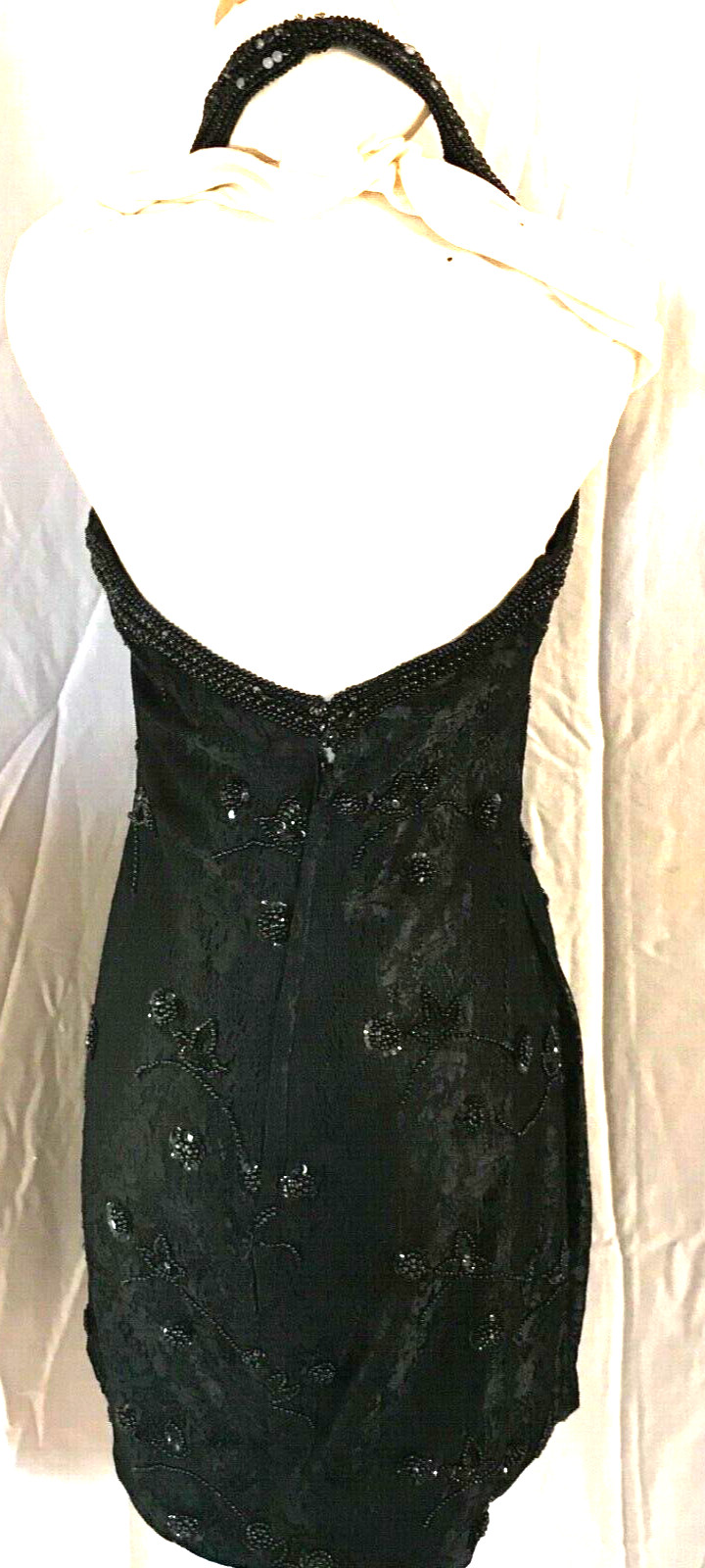 VINTAGE 1980’s Black Beaded Party Dress Size Medium, Couture Prom Evening Gown