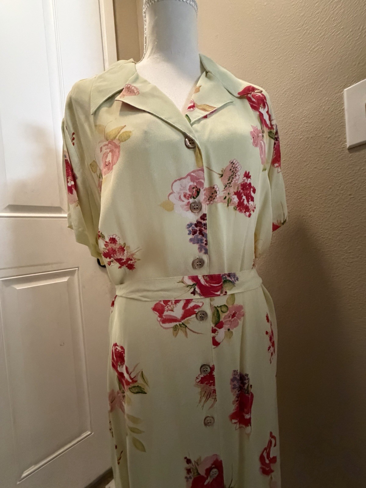 Vintage 90s Karen Kane Floral Maxi Shirt Dress – NWOT Modern 8/10 (Tag 16)