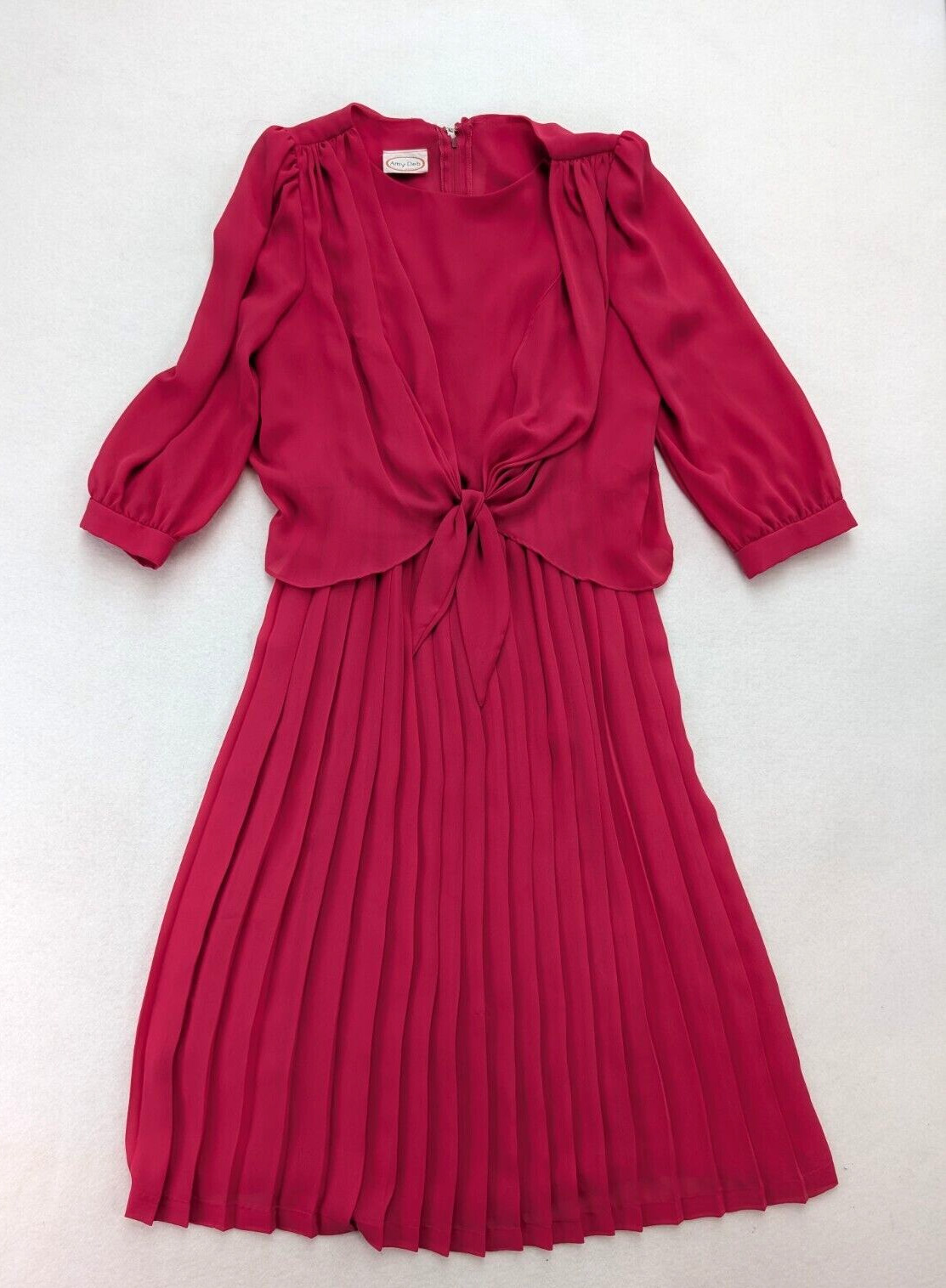 Vintage Women’s Dress Amy Deb Pink Midi Size M/L 3/4 Sleeve Pleated