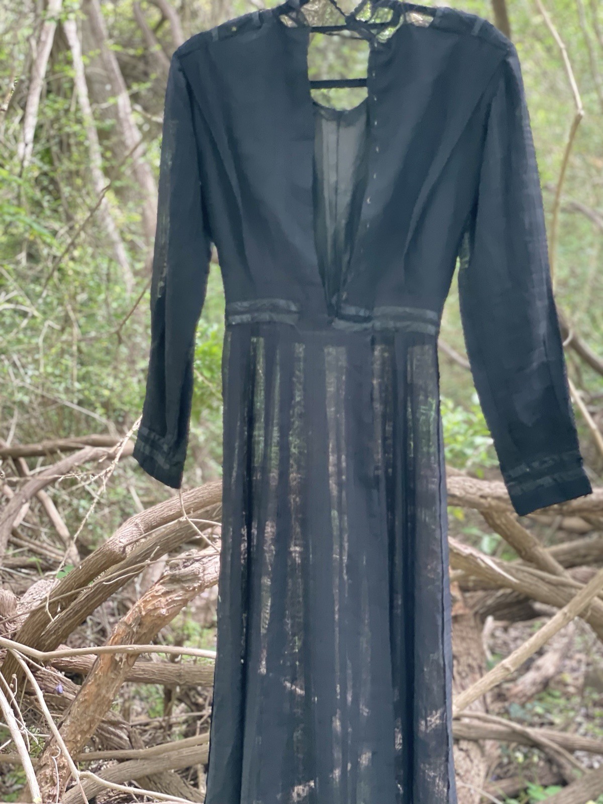 Authentic 1900s Victorian or Edwardian Black mourning dress Lightweight sheer XS