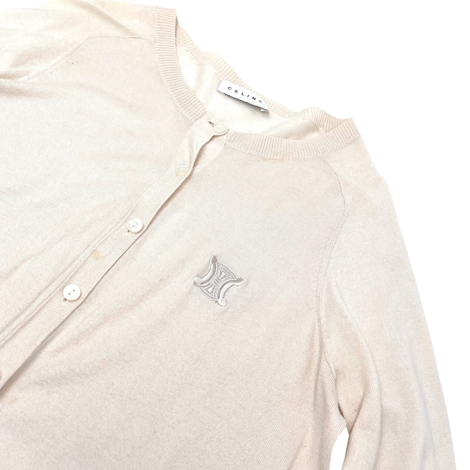 CELINE Vintage Macadam Logo Knit Cardigan Sweater Top Pink Beige 106919