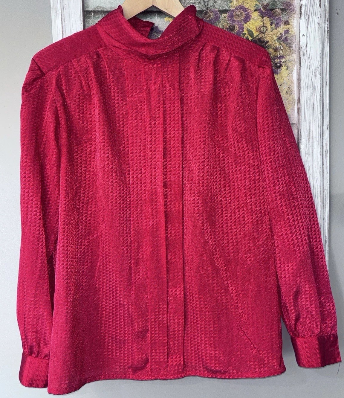 Women’s TanJay Vibrant Red Vintage 80’s Blouse Sz 10 Jacquard Texture