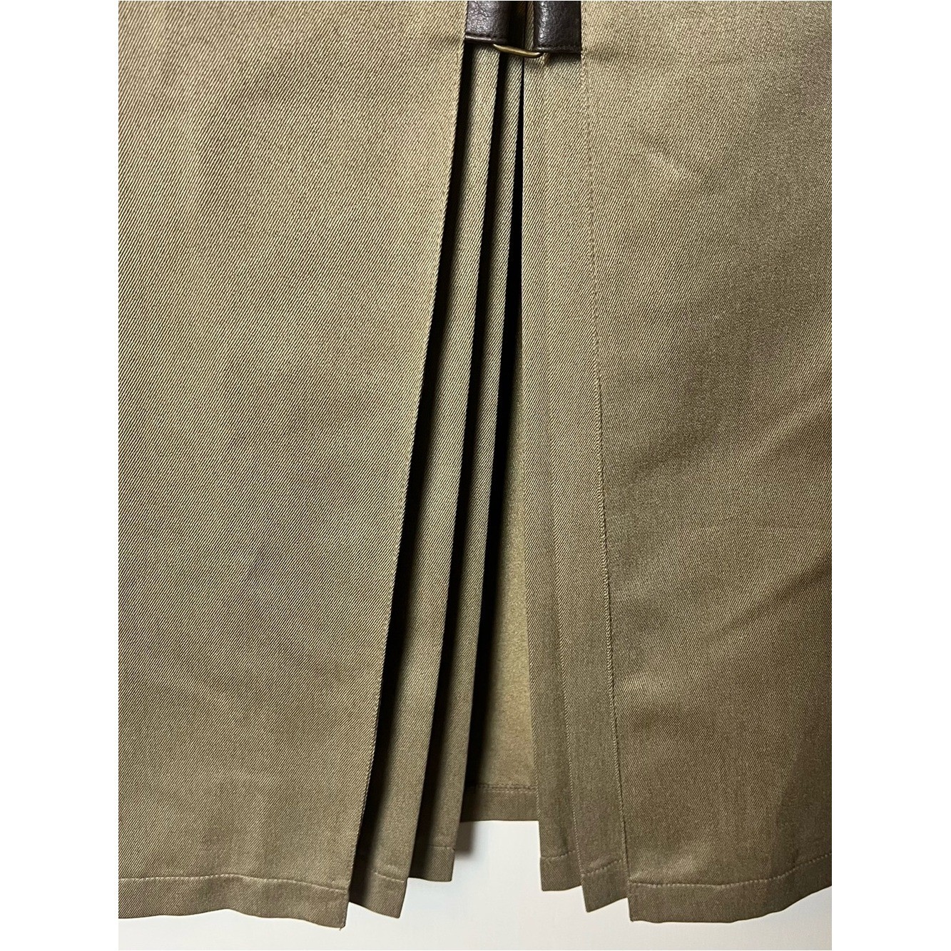 Together Vintage 80s Tan Midi Skirt Faux Leather Buckle Straps Pleated Slit Sz S