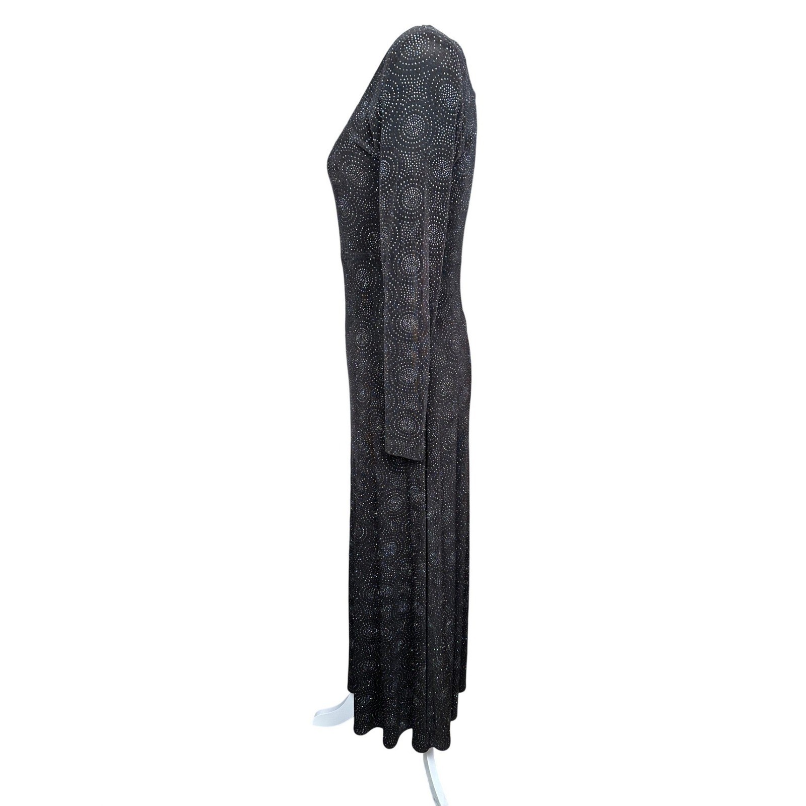 Rabbit Designs Womens Vintage Shimmer Glitter Maxi Dress Black 10 Whimsigoth Y2K