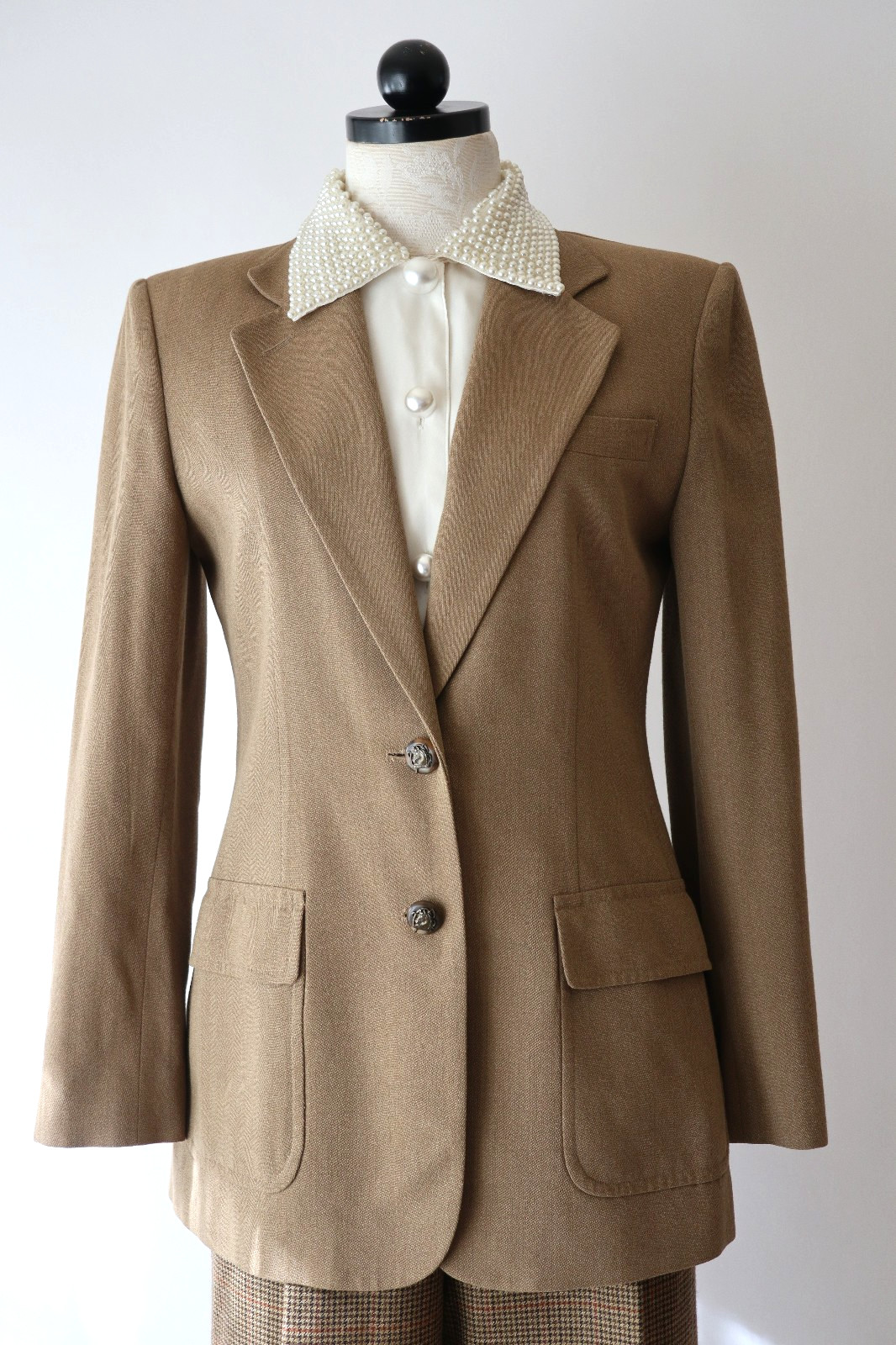Ralph Lauren Beige Rayon Wool Equestrian Horse Buttons Blazer Jacket Women M