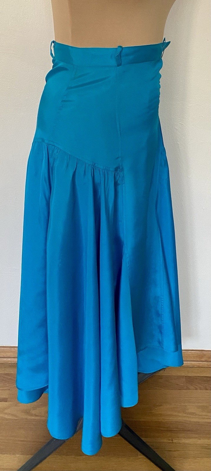 Vintage 80s Silky Circle Skirt *Large* TAMPA Blue Gored Panel Maxi Twirl Skirt