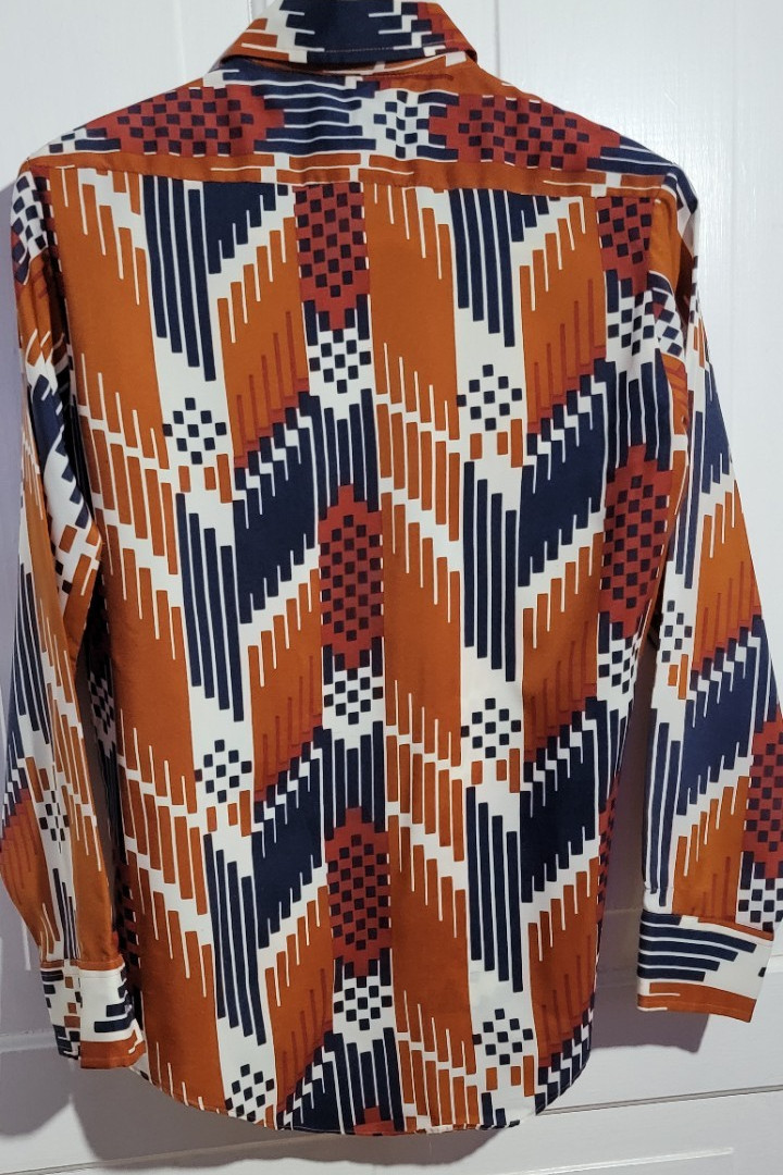 EUC Groovy 70s VTG Kmart Womens Disco Shirt Geometric Abstract M/L Loud Bright