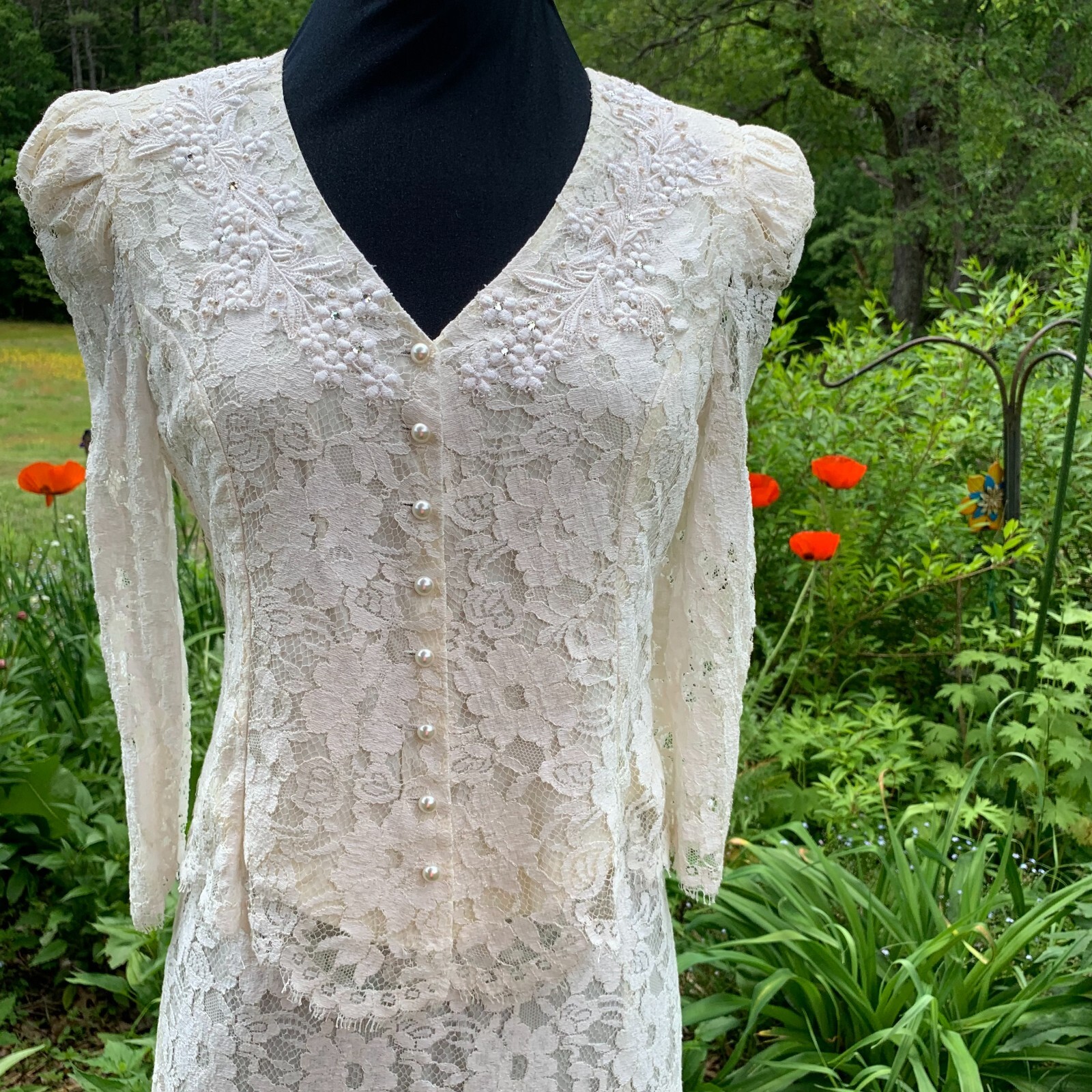 Vintage Cachet Bari Protas 2pc Wedding Dress 10 Shoulder Pads Victorian Style