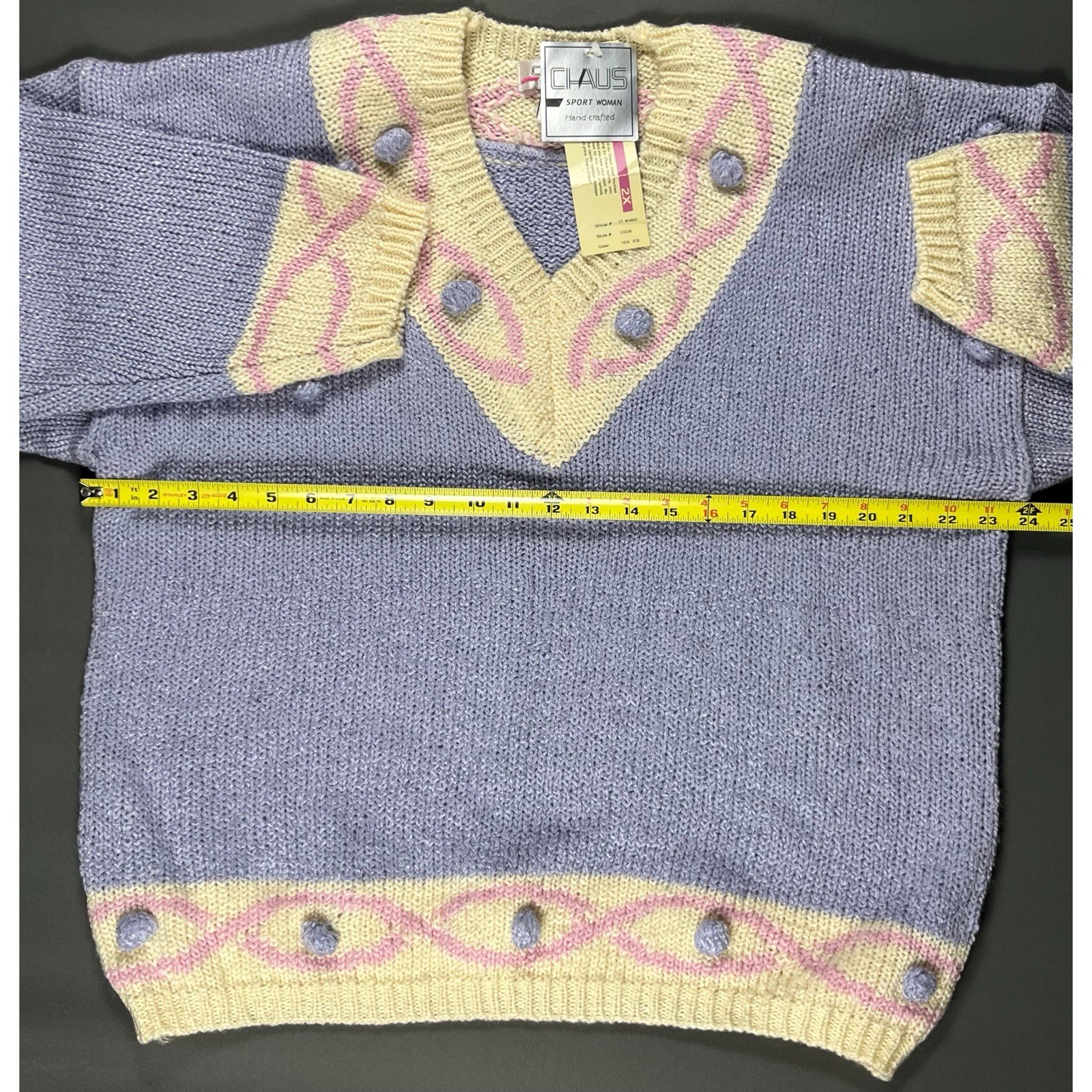 Vintage 80s Chaus Sport Woman Sweater Women’s 2X Pastel Hand Knit Wool Blend