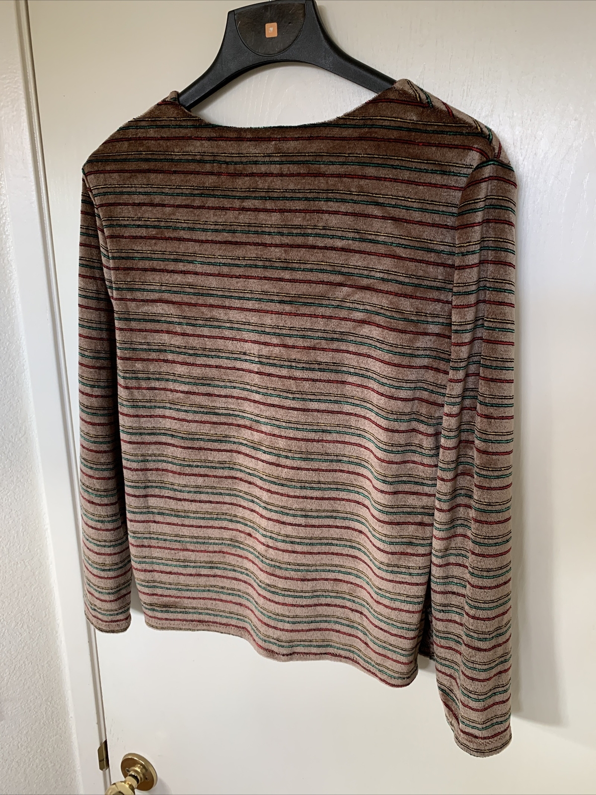 Knit Vintage 1970’s Multi Color Brown Striped V Neck Sweater Shirt Women’s Sz L