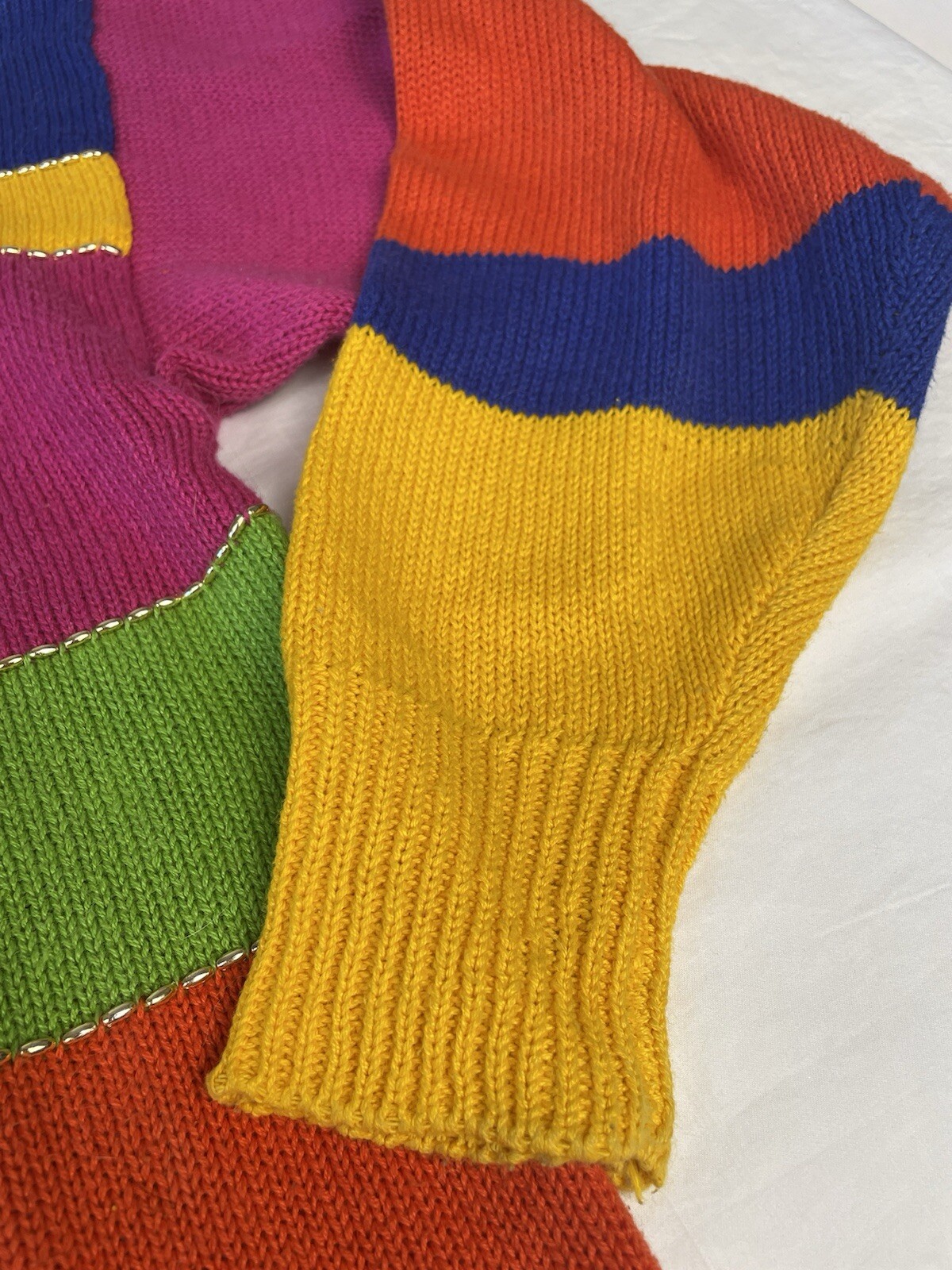 Vintage 80’s Abstract Beaded Rhinestone Stripe Sweater By Eminent Size M Cotton