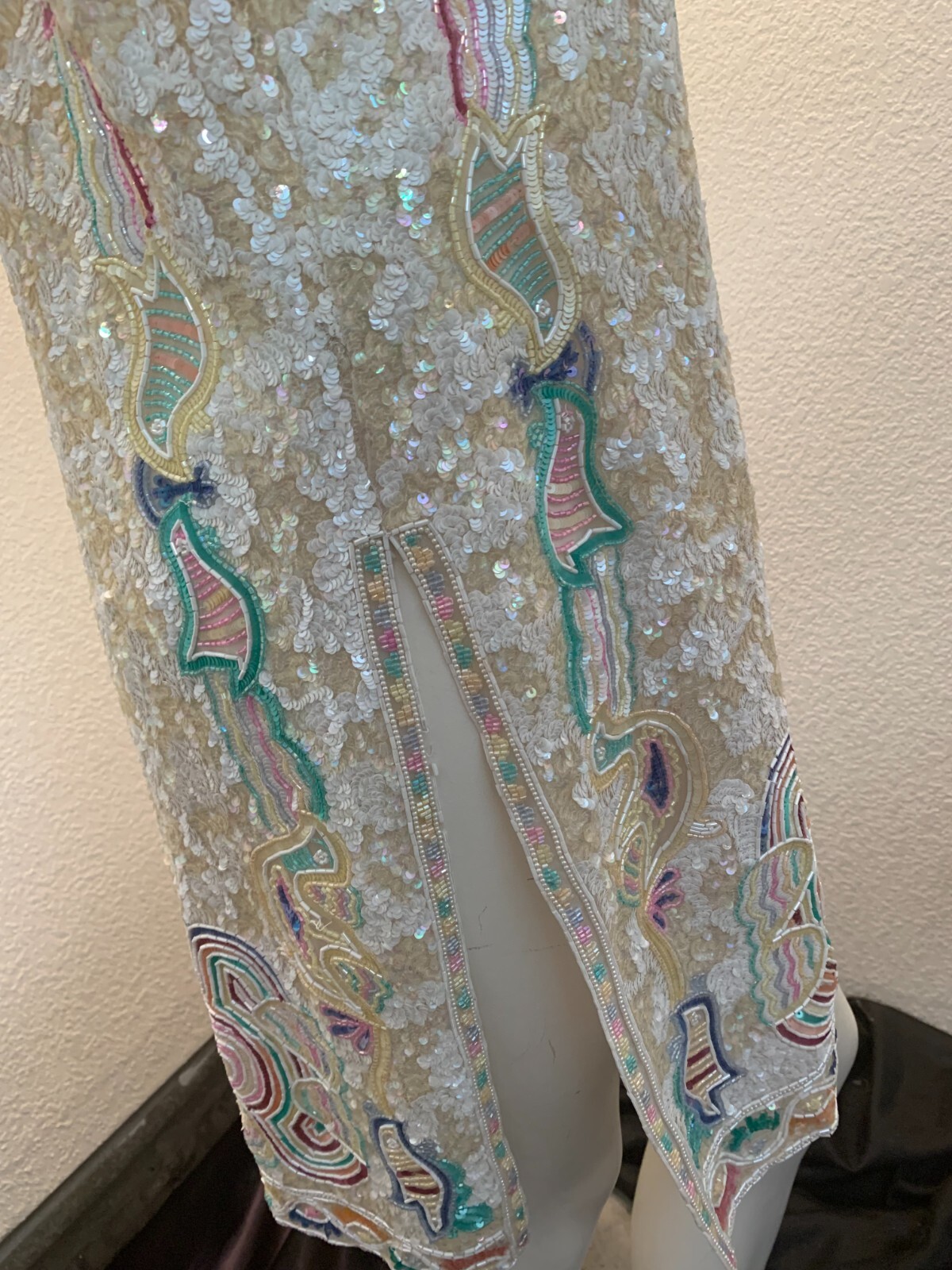 Vintage heavily beaded fabulous Mary McFadden tunic sz 16 pre owned cream/multi
