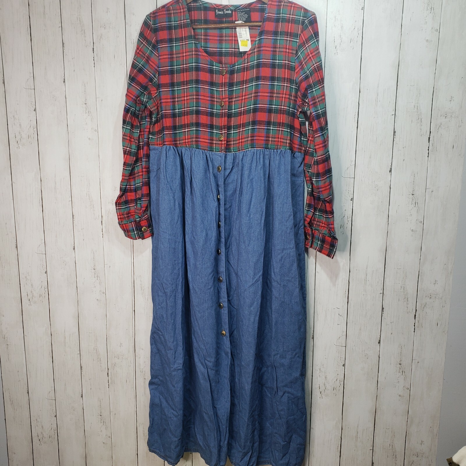 Vintage Deadstock NWT Jamie Brooke Flannel Denim Long Dress Size Large Modest