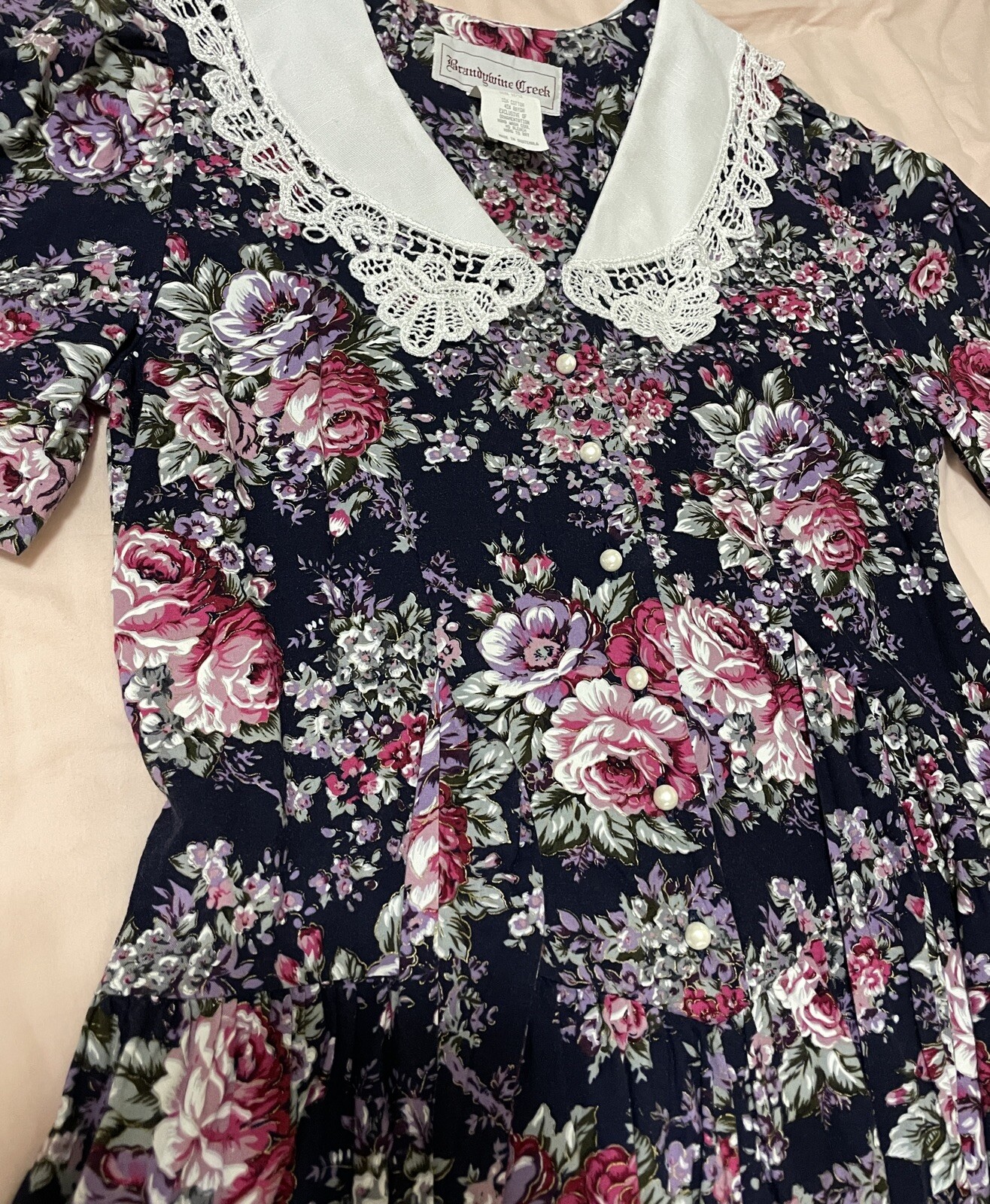 Vintage 80s BRANDYWINE CREEK Floral Lace Collar Prairie Dress Size 11/12