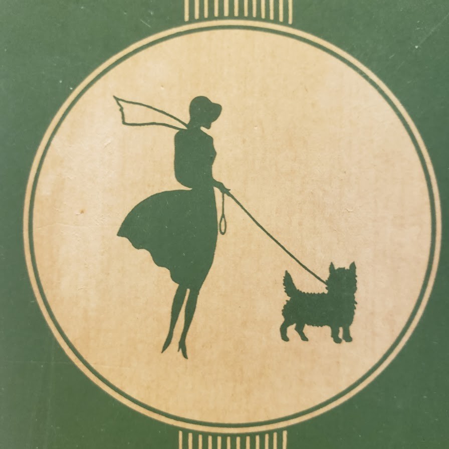VTG 1930s Art Deco Hosiery Box Full Fashioned Stocking Display Scottie Dog Green