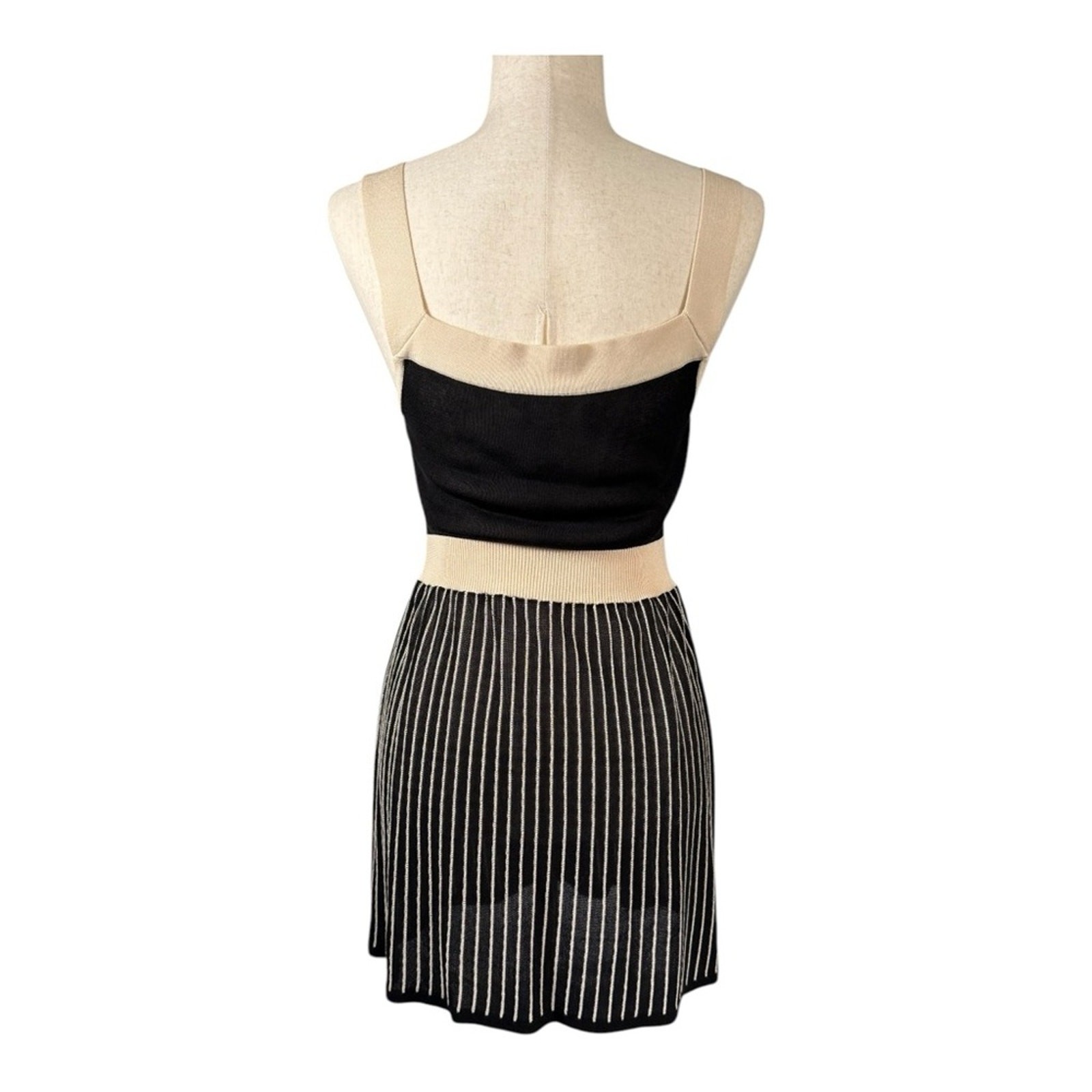 Nanette Lepore Vintage Knit Dress Black Cream Retro Coquette Feminine Medium