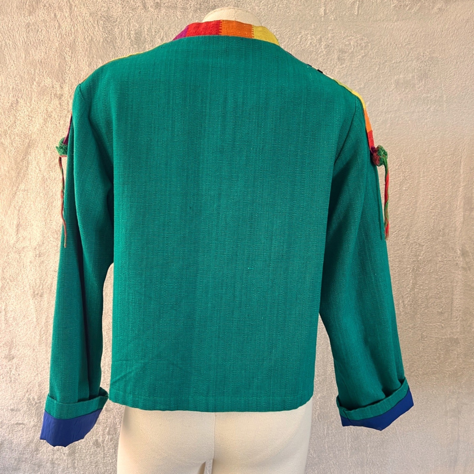 Vintage Women’s Art To Wear Pom Pom Jacket Green size Medium colorful funky