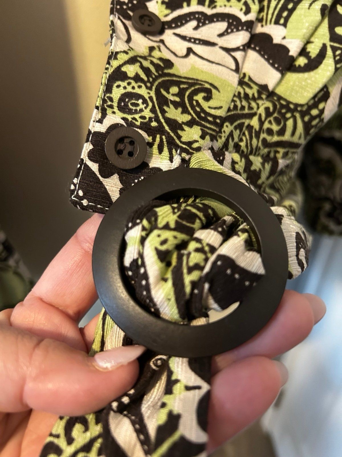 SilkLand Black and Green Paisley Top Size 16