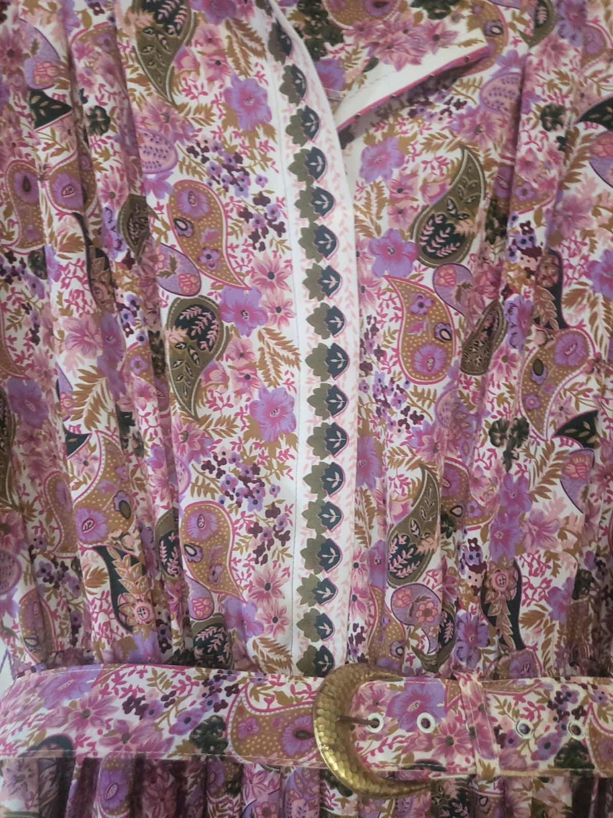 Vintage Loraz Original Pleated Floral Dress Size L (16) Belt + Shoulder Pads