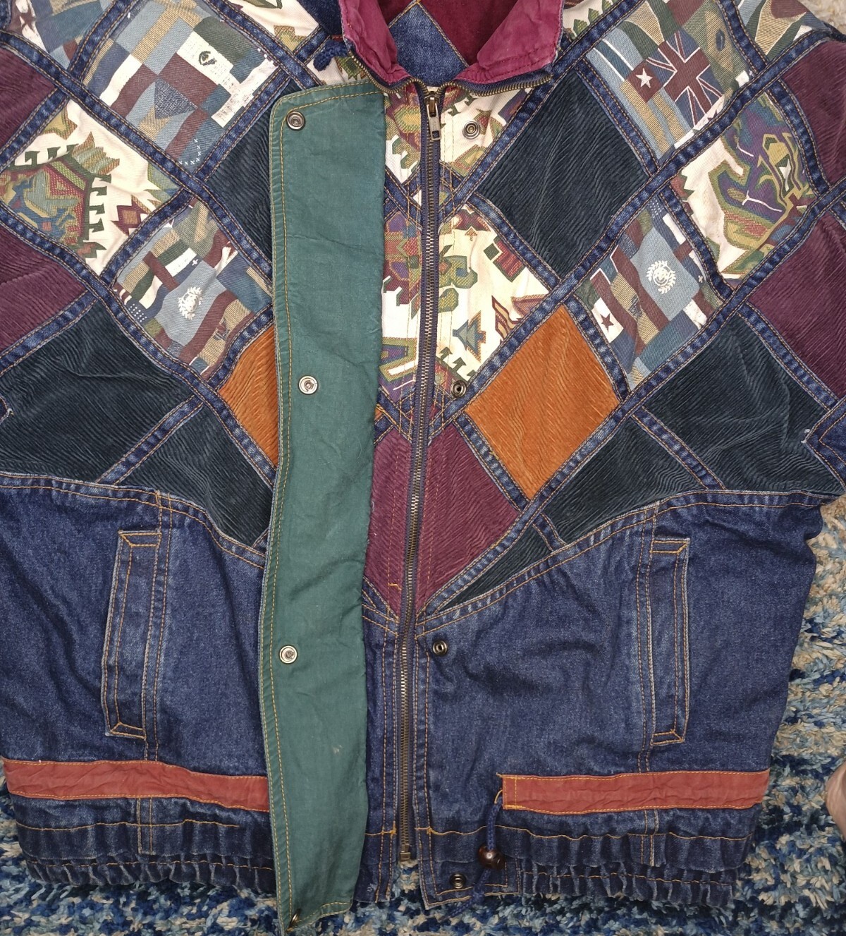 Vintage IZZI Patchwork Denim Corduroy Jacket Womens Size L 12/14