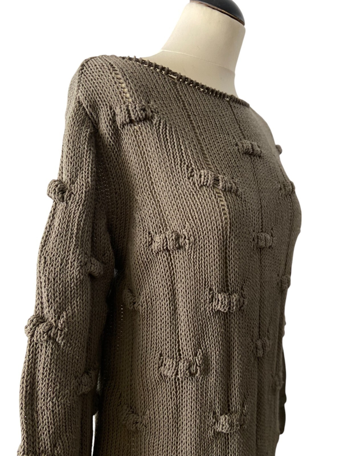Women’s ’90s Vintage knit dress | Taupe cotton day dress made in Italy | Size M
