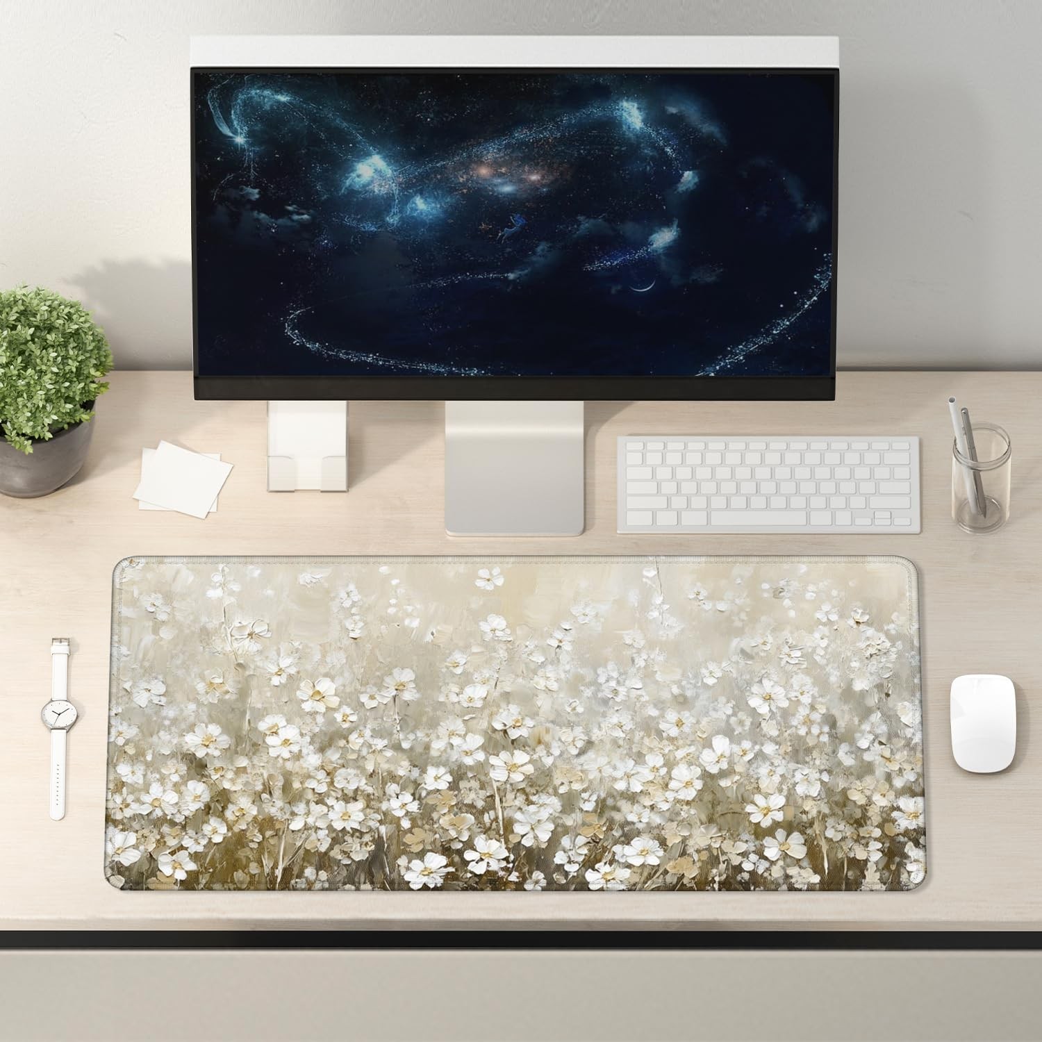 Vintage Watercolor Floral Large Mouse Pad 31.5×15.7inch, Retro Cottagecore Fl…