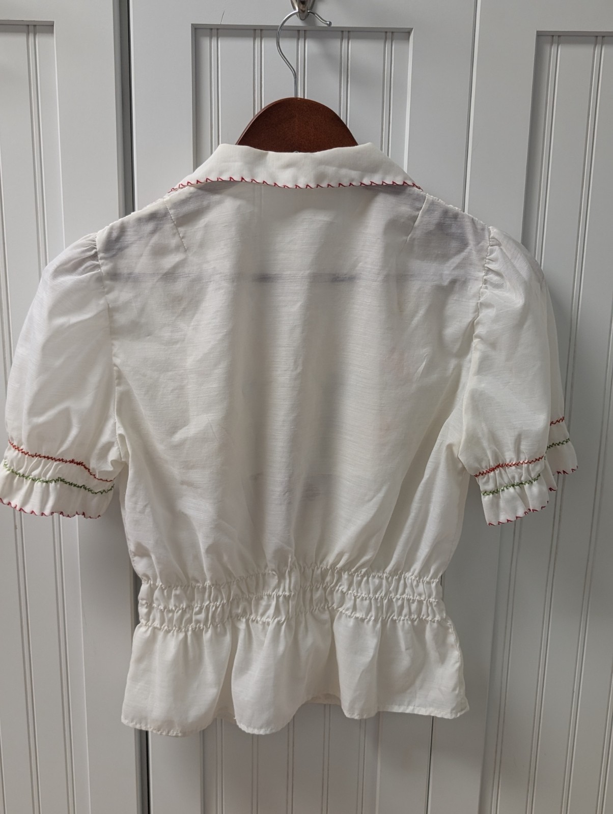 Small Cotton Hungarian Peasant Folk Top Blouse Vintage Antique Embroidered