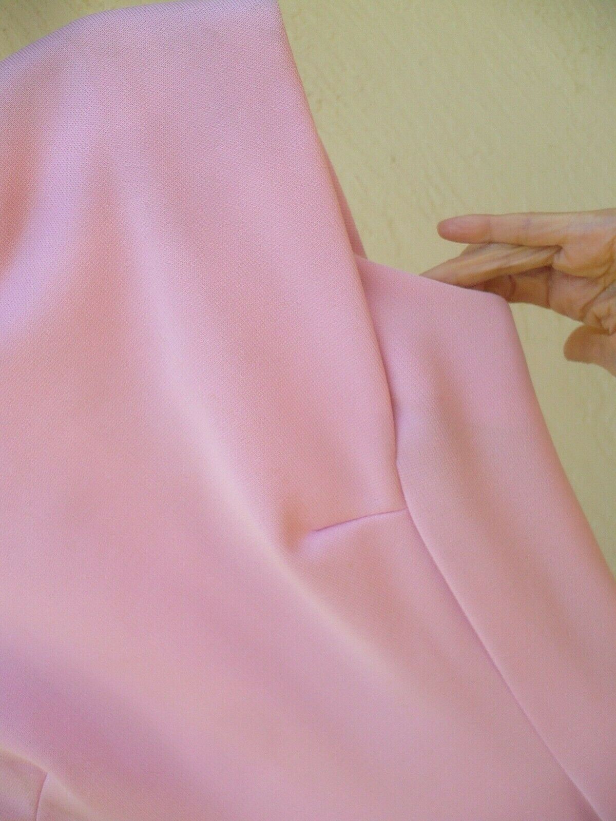 VTG 70S SOLID PINK S M TEXTURED HEAVY POLYESTER HOURGLASS MAXI DRESS TALL WOMEN