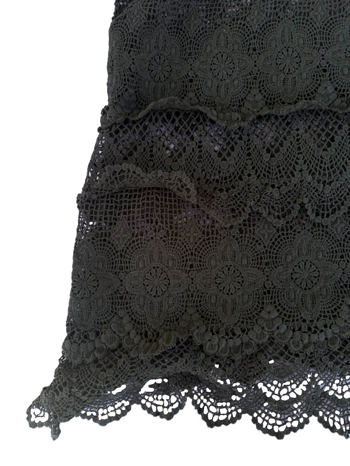 VTG 100% Cotton Black Crochet Tiered Lace Scallop Trim Tank Top Size XS – NWT