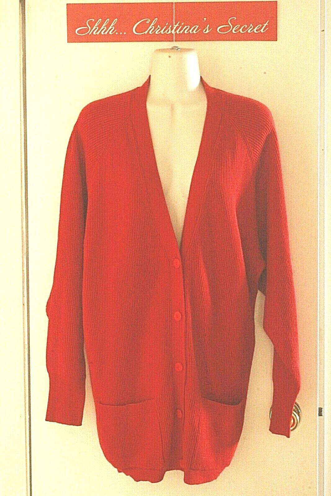 ESTATE VINTAGE PARTNERS MERVYNS Womens Cardigan Sweater Red Pockets Sz L *VG