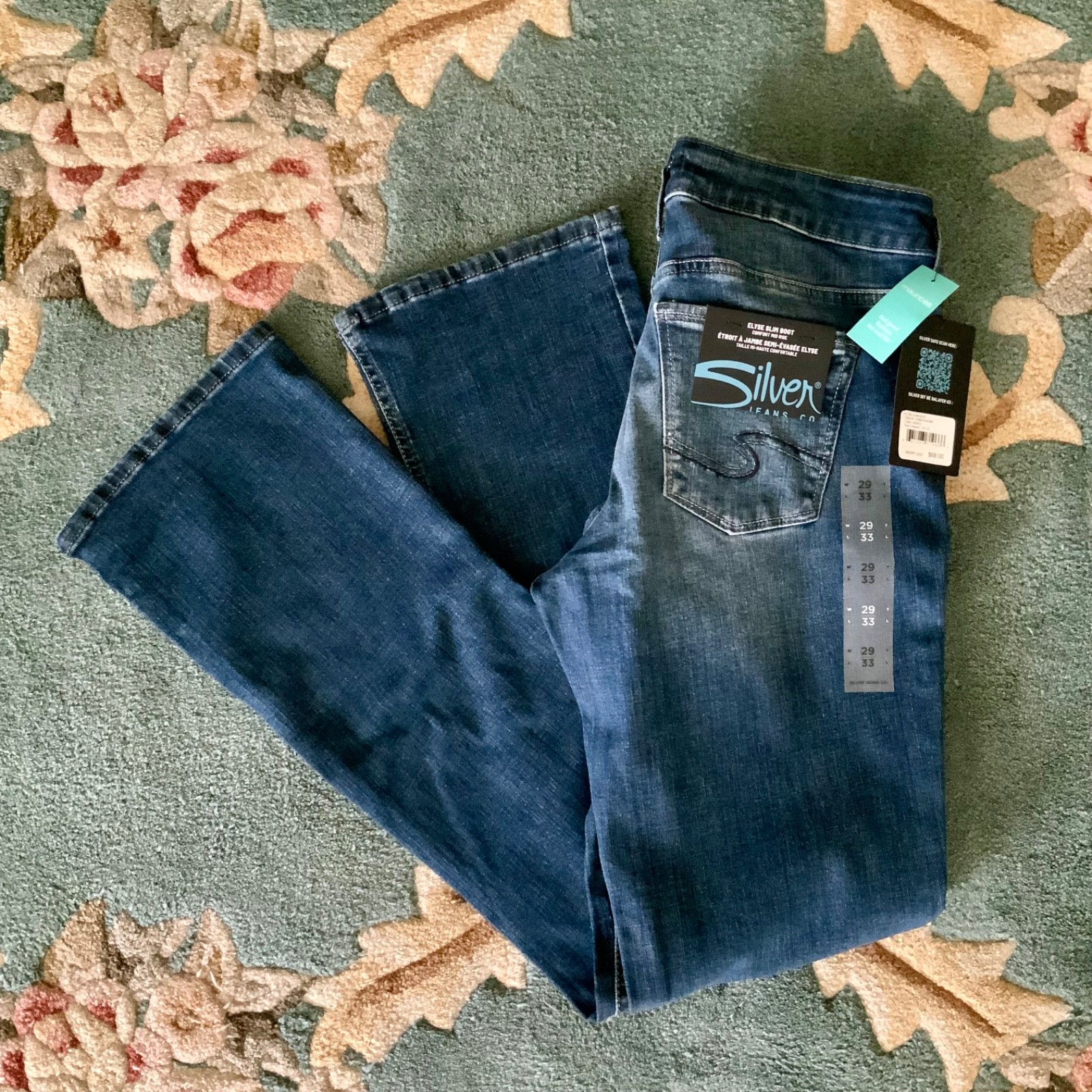 Women’s Silver Blue Jeans indigo Elyse Slim Boot 29/33 Regular NWT