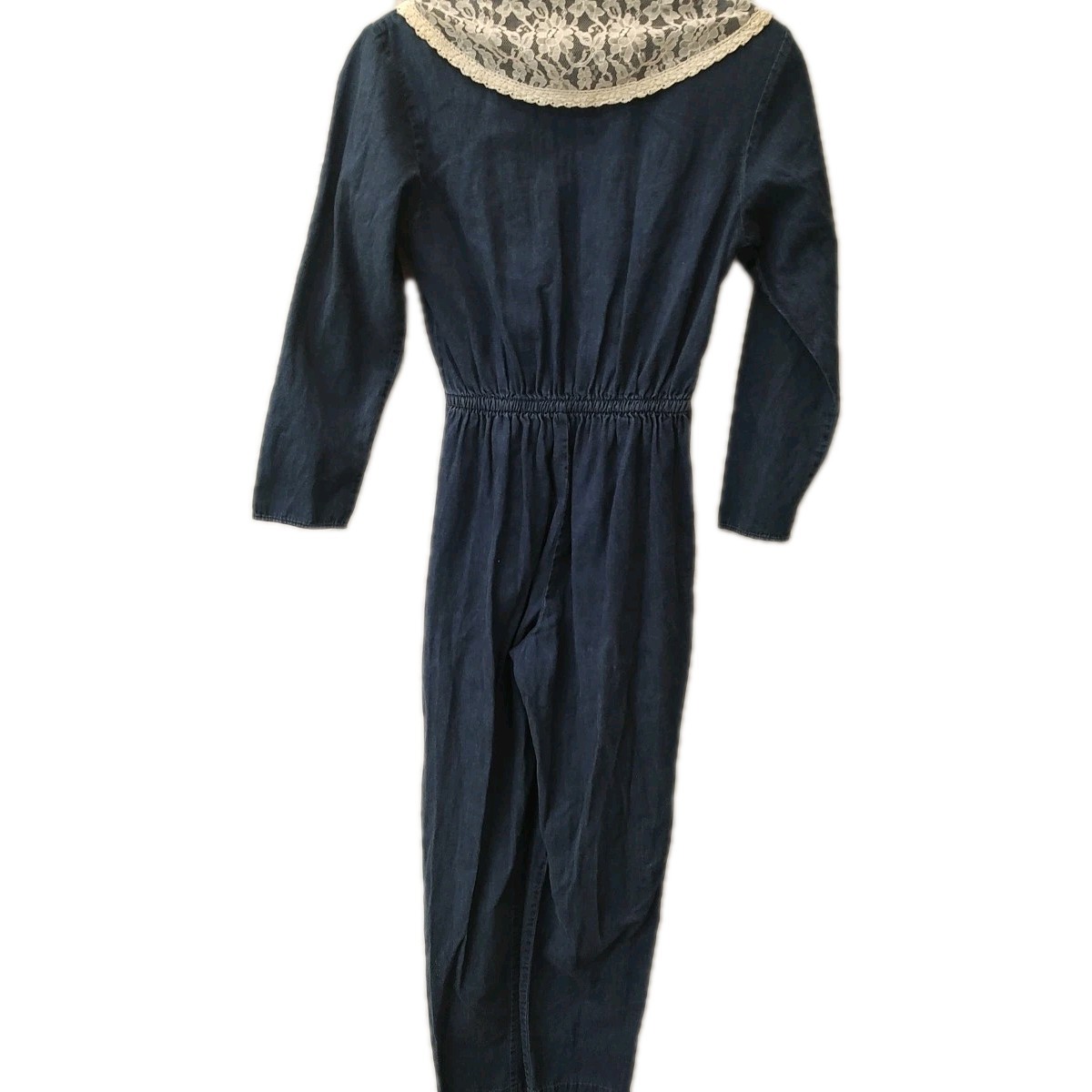 Vtg 1980s Avon Fashions Women’s Denim Jumpsuit Sz 9/10 Made in USA Lace Collar