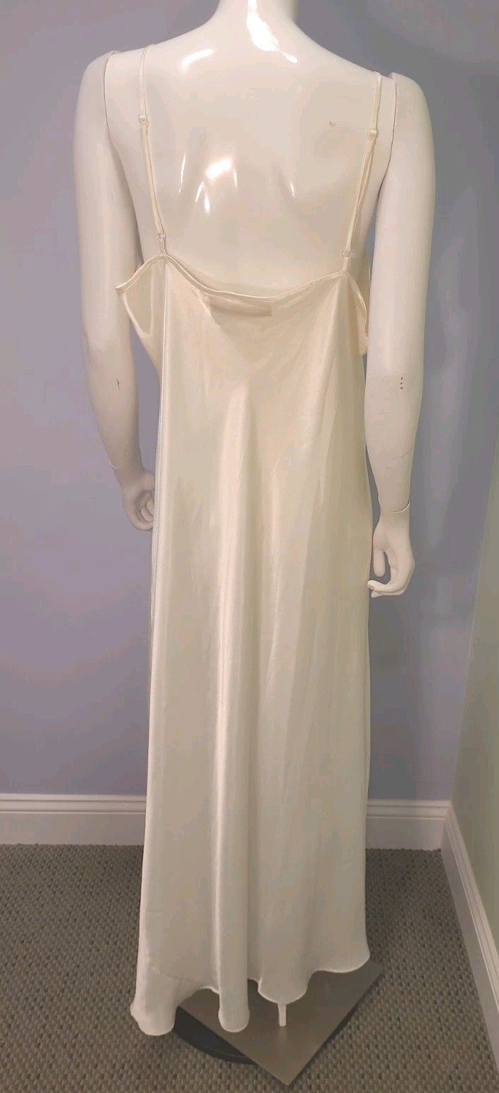 VTG Ivory Heavy Satin Slip Dress 18/20 Gown Mesh Lace Slits Old Hollywood Glam