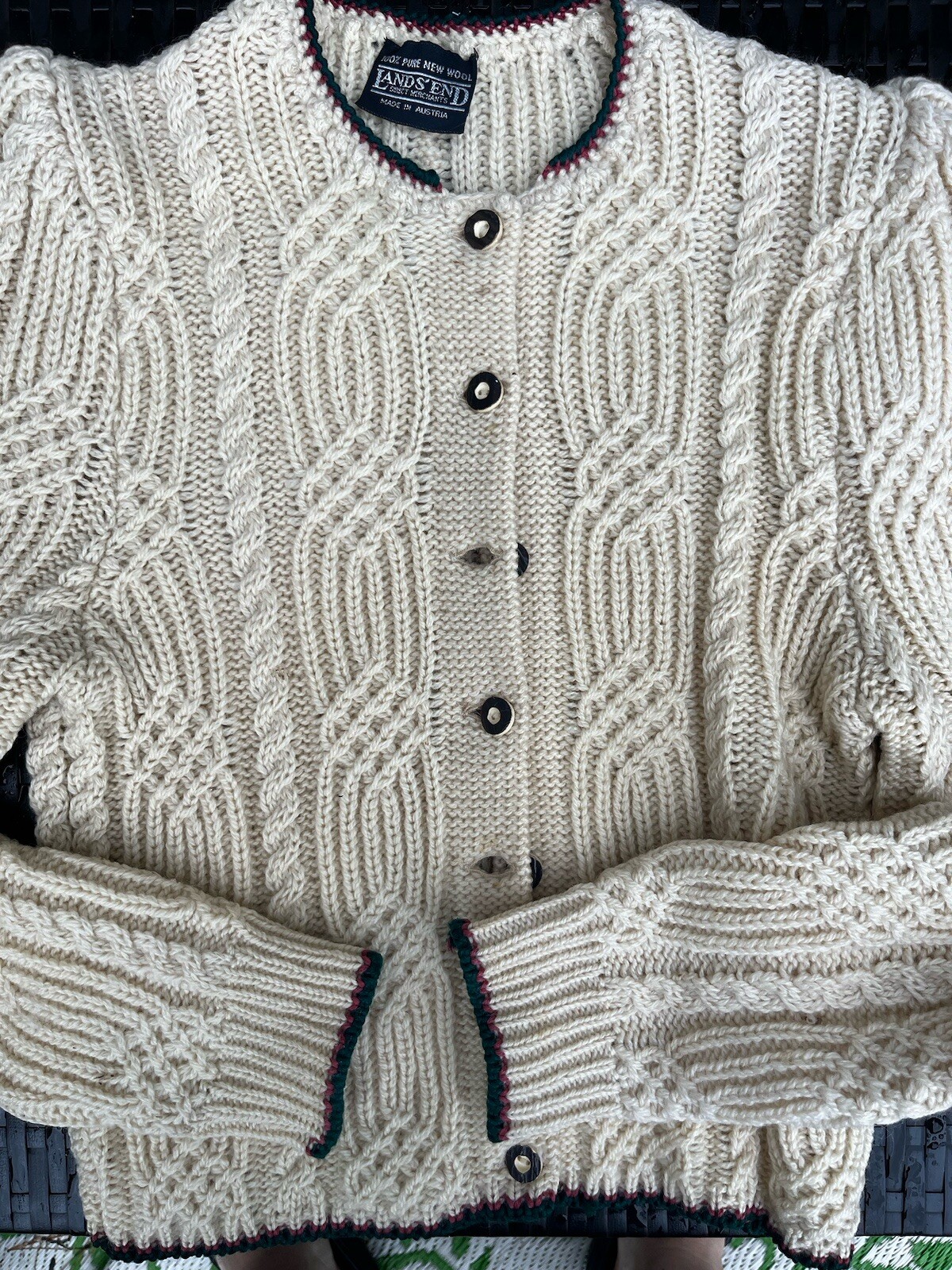 Vintage Lands’ End Ladies Cardigan Sweater 100% Pure New Wool Made in Austria
