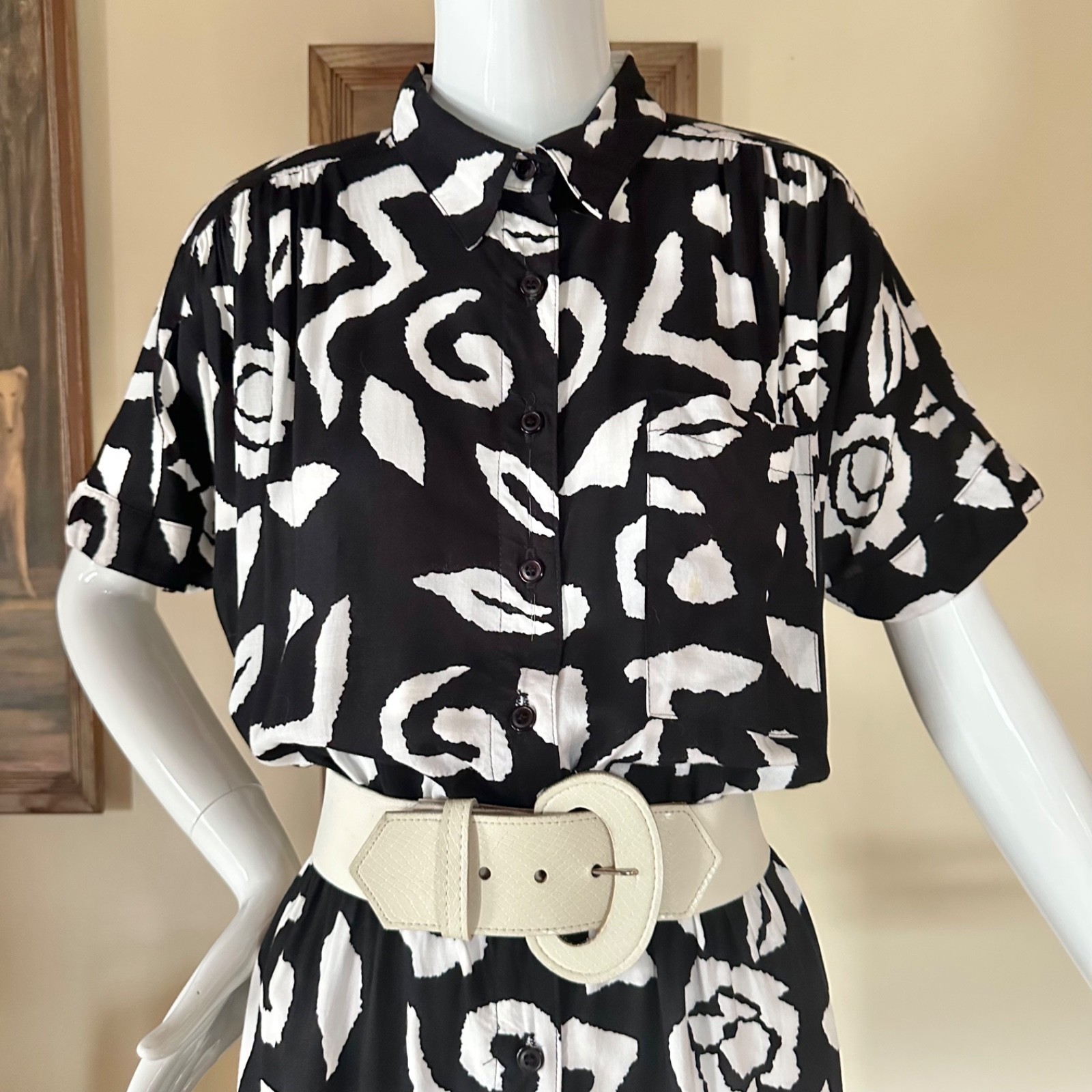 Vintage 1980s New Wave Together Abstract Print Shirtwaist Day Dress M/L