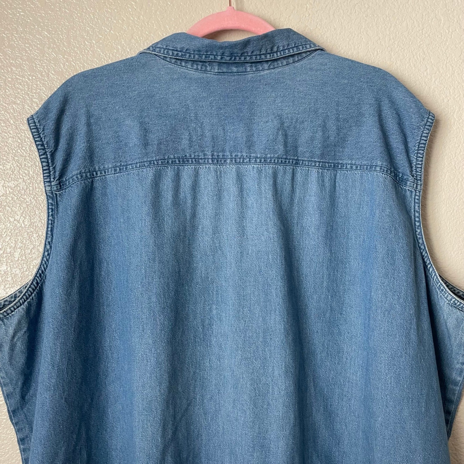 Vintage Looney Tunes Taz Denim Vest Button Down Sleeveless Plus 26/28W Blue Y2K