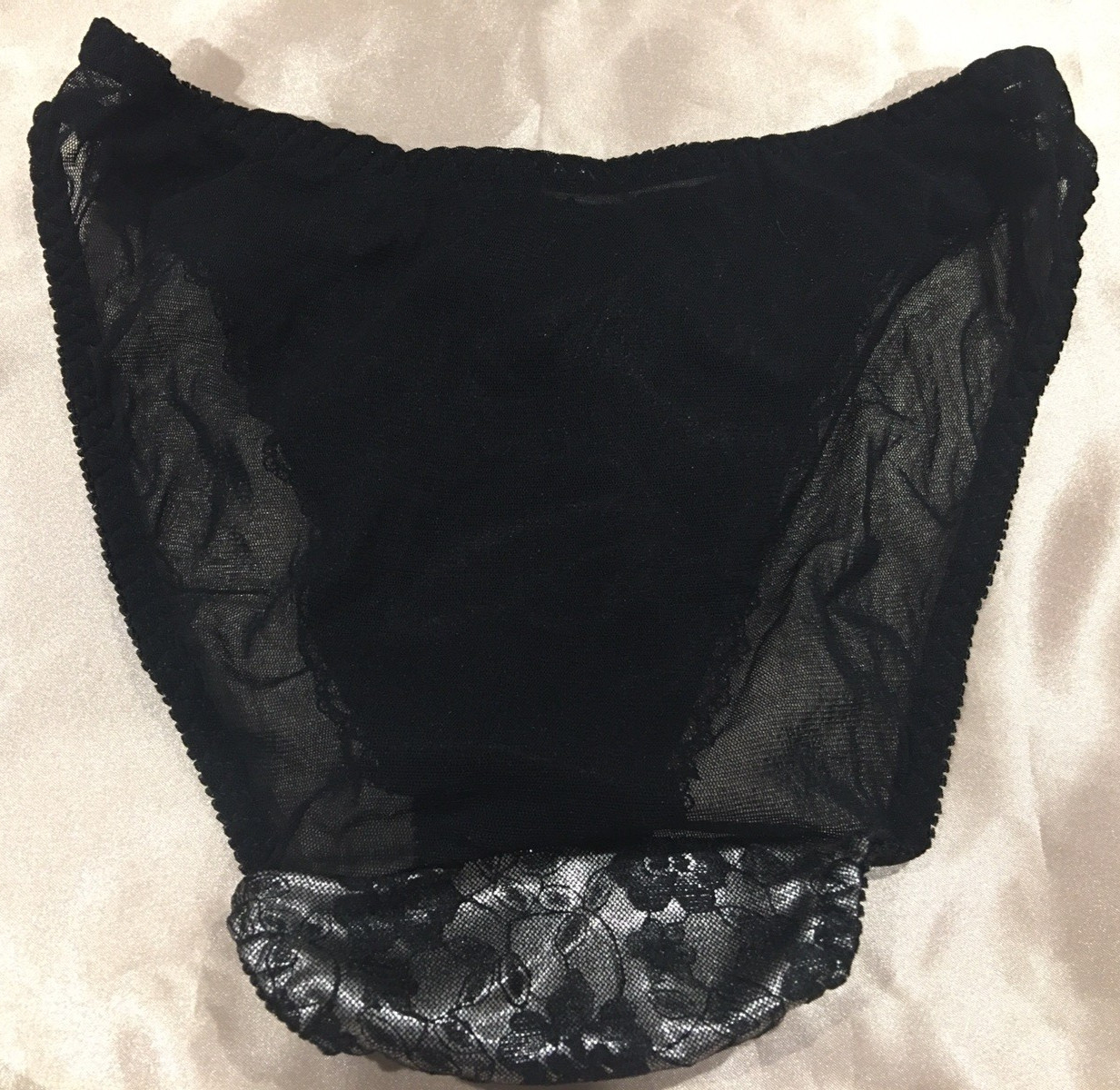 Vtg Silver Black Semi Sheer Nylon String Bikini Panty M