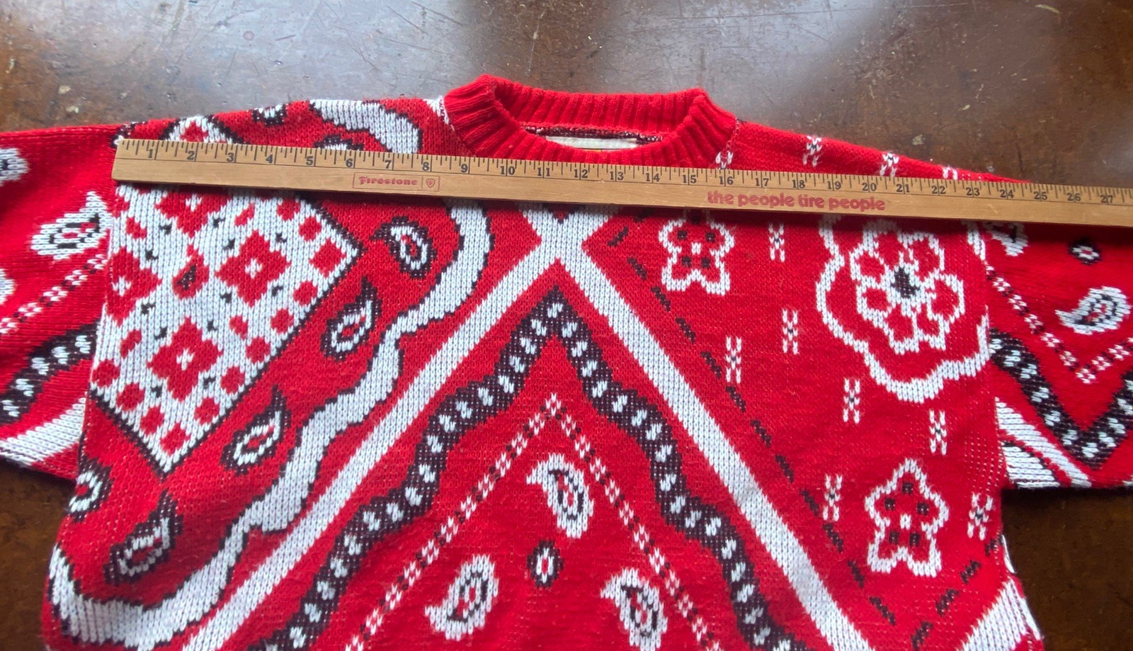 Traffic Jam Vintage Sweater Bandana Red Western Size M? Acrylic USA