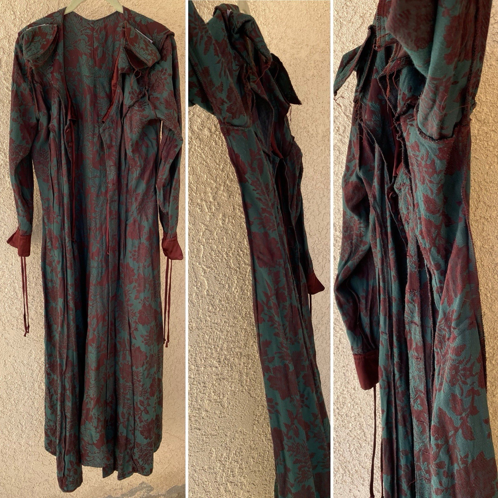 Vintage 80s 90s Karen Alexander Floral Jacquard Maxi Dress Burgundy Green USA 8