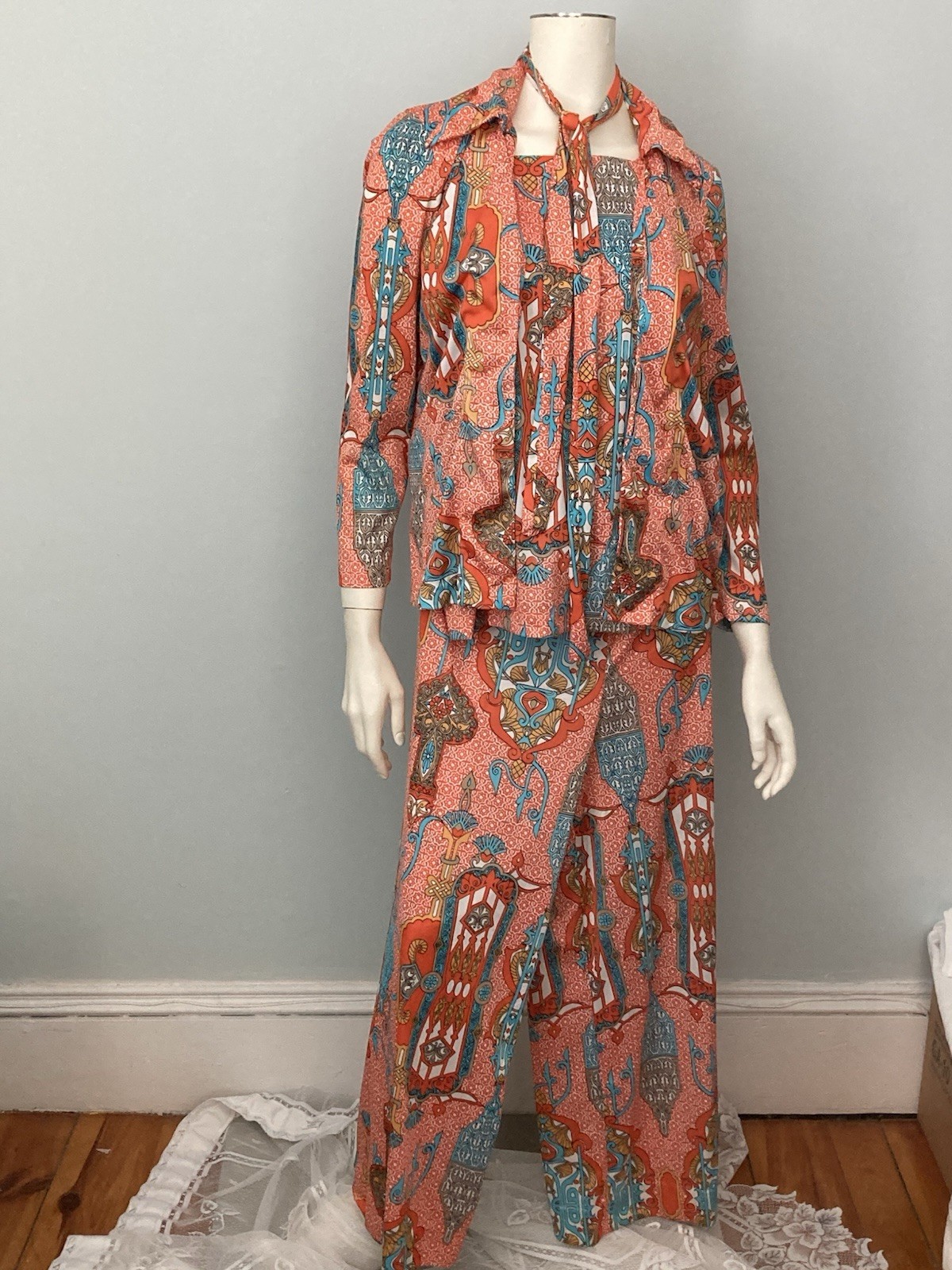 Vintage 1960s Shaker Square Anne Polshek Rare M Mod 3 Pc Palazzo Pant Suit