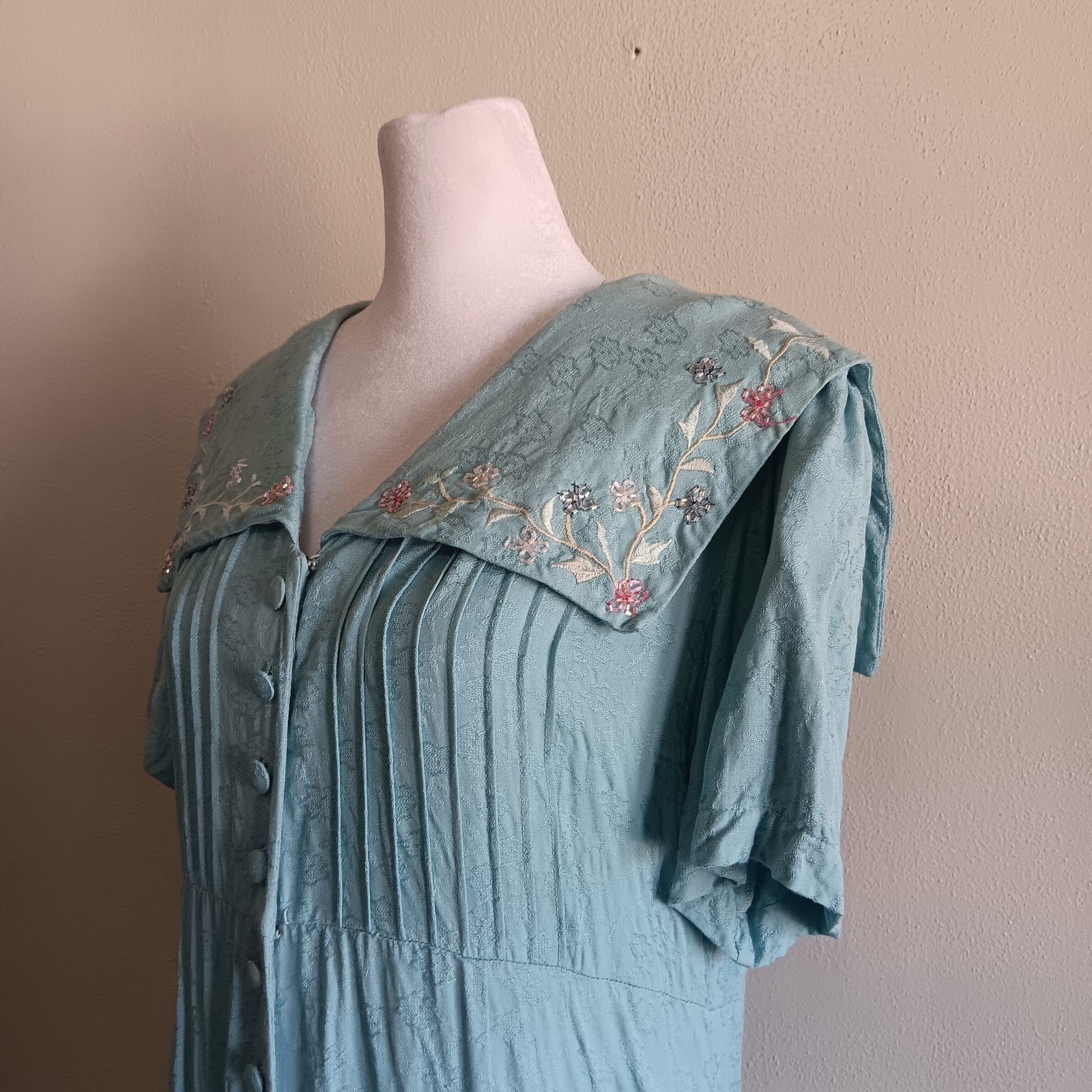 Vintage Whimsy Cottagecore Fairycore Fairy Light Blue Beaded Maxi Dress Size 14