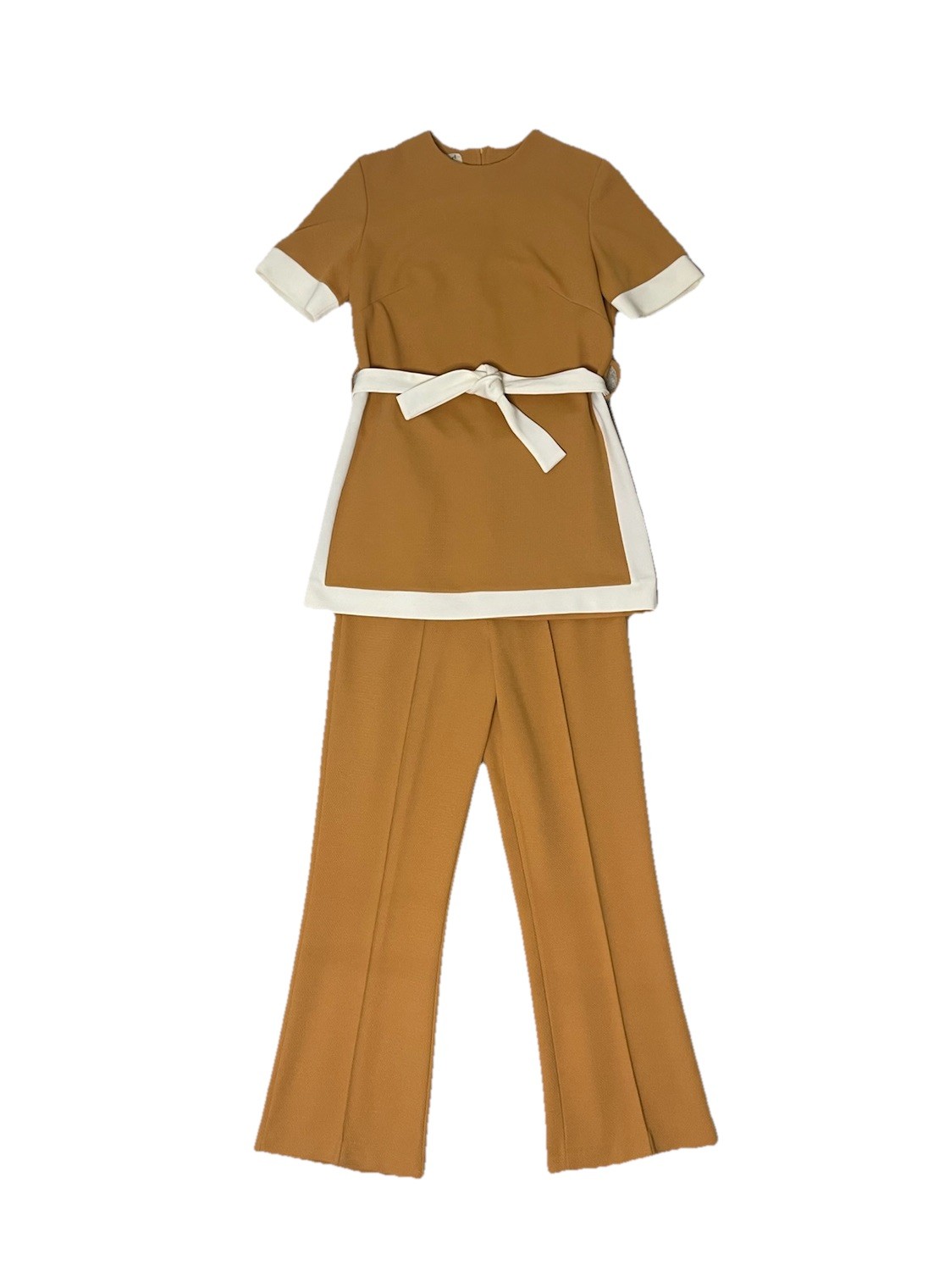 BOGART OF TEXAS Vintage Mustard Yellow Casual Suit Uniform Ivory Trim Size 6