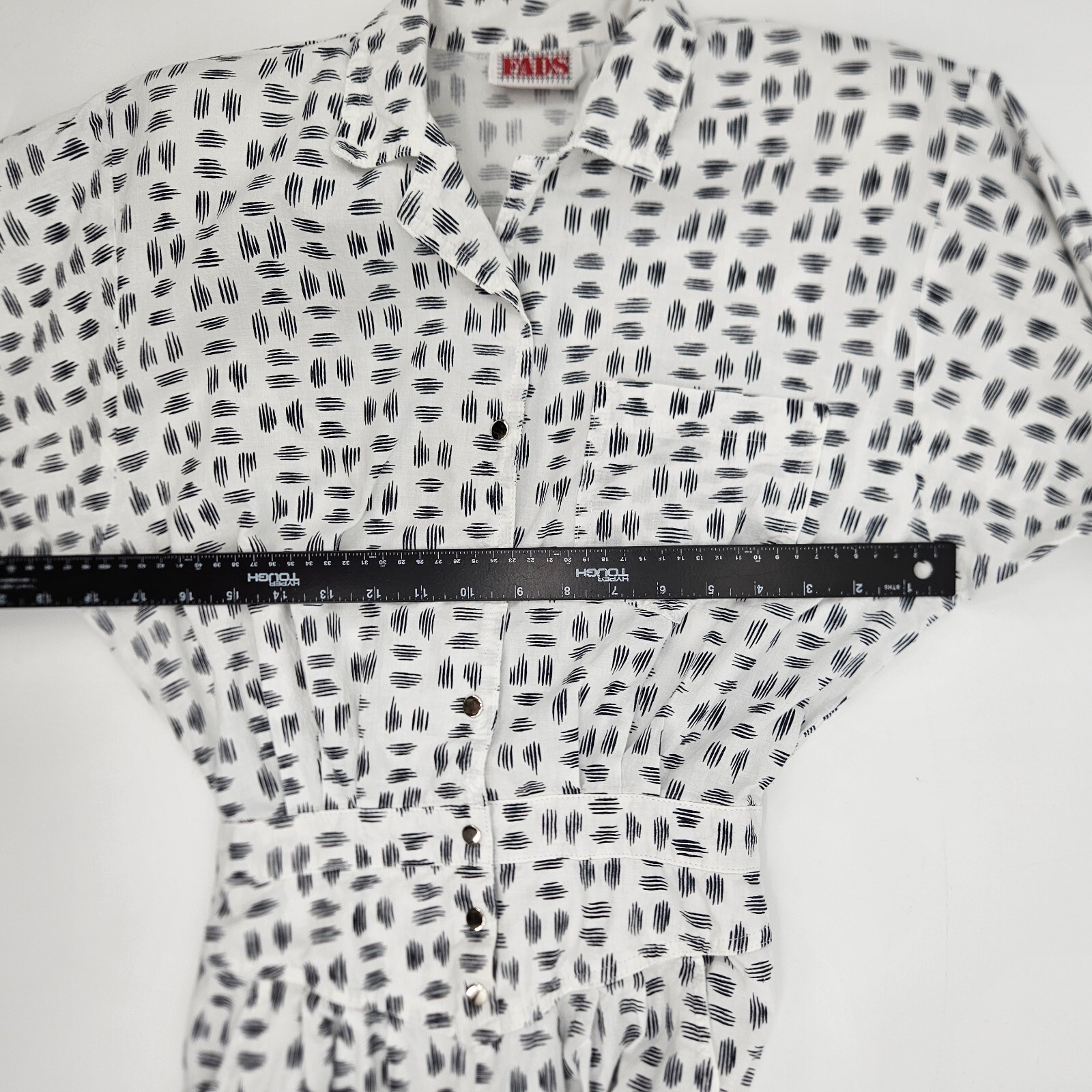Vintage 80s FADS Cotton Jumpsuit Women’s size 9/10 White Print Shoulder Pads USA