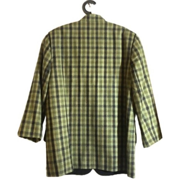 Vintage 90s wool checkered olive green and black blazer jacket, Plus size XL