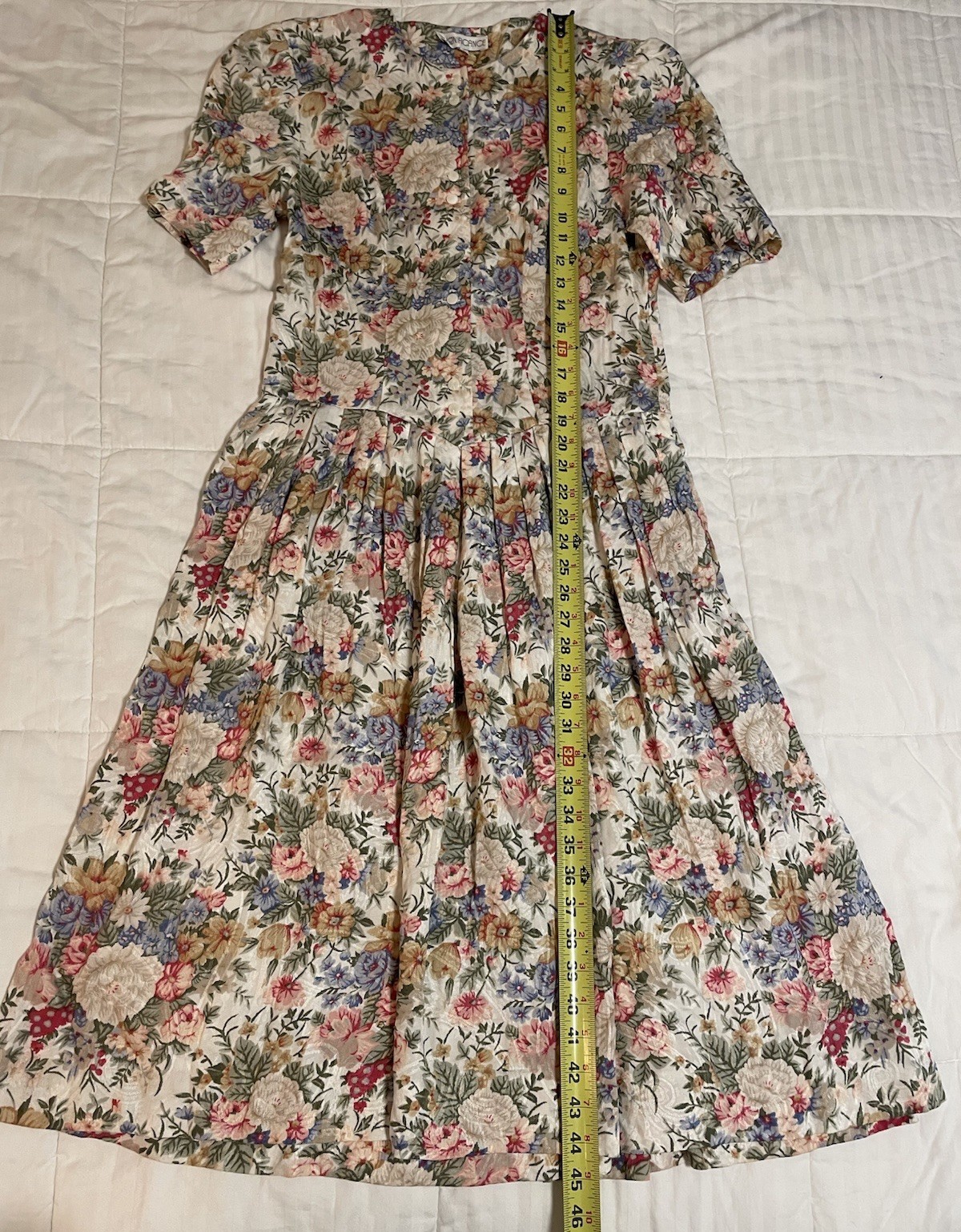 Vtg Significance 90s Cream Floral Cottagecore 10 Midi Dress Buttons & Pockets
