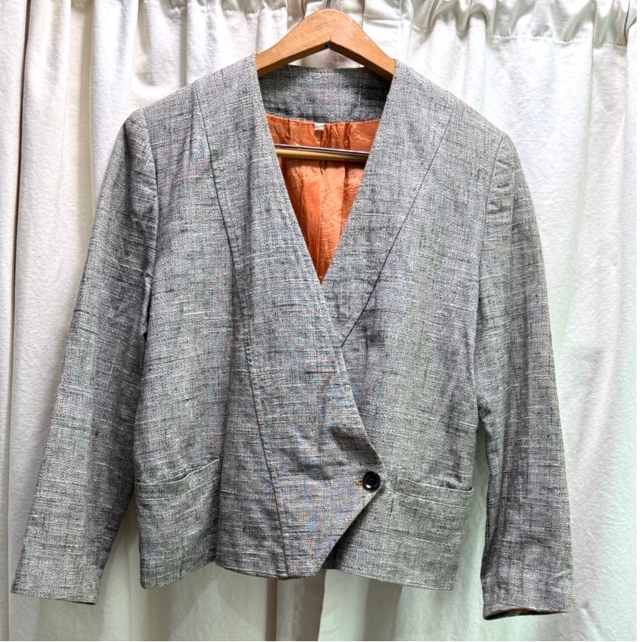 Vintage Single Stitch Made in Italy Blazer Gray & White Tweed Euro Size 42