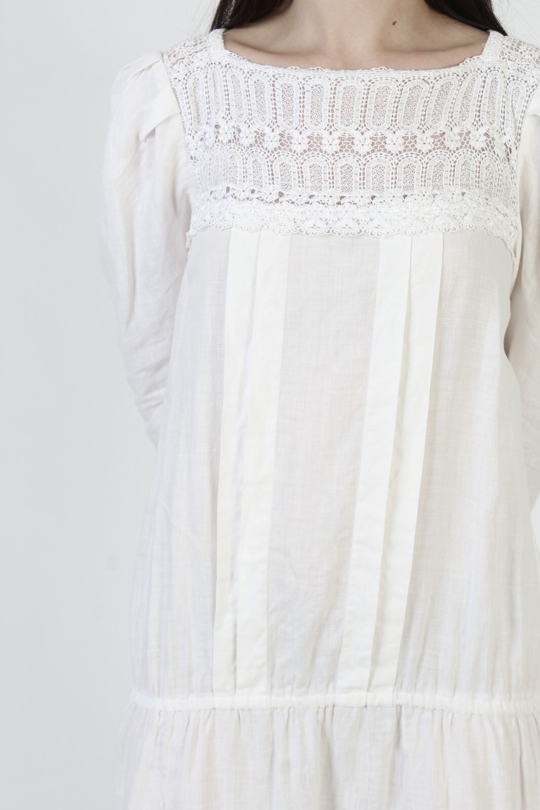 Jessica McClintock White Cotton Dress Drop Waist Victorian Deco Lawn Vtg Midi