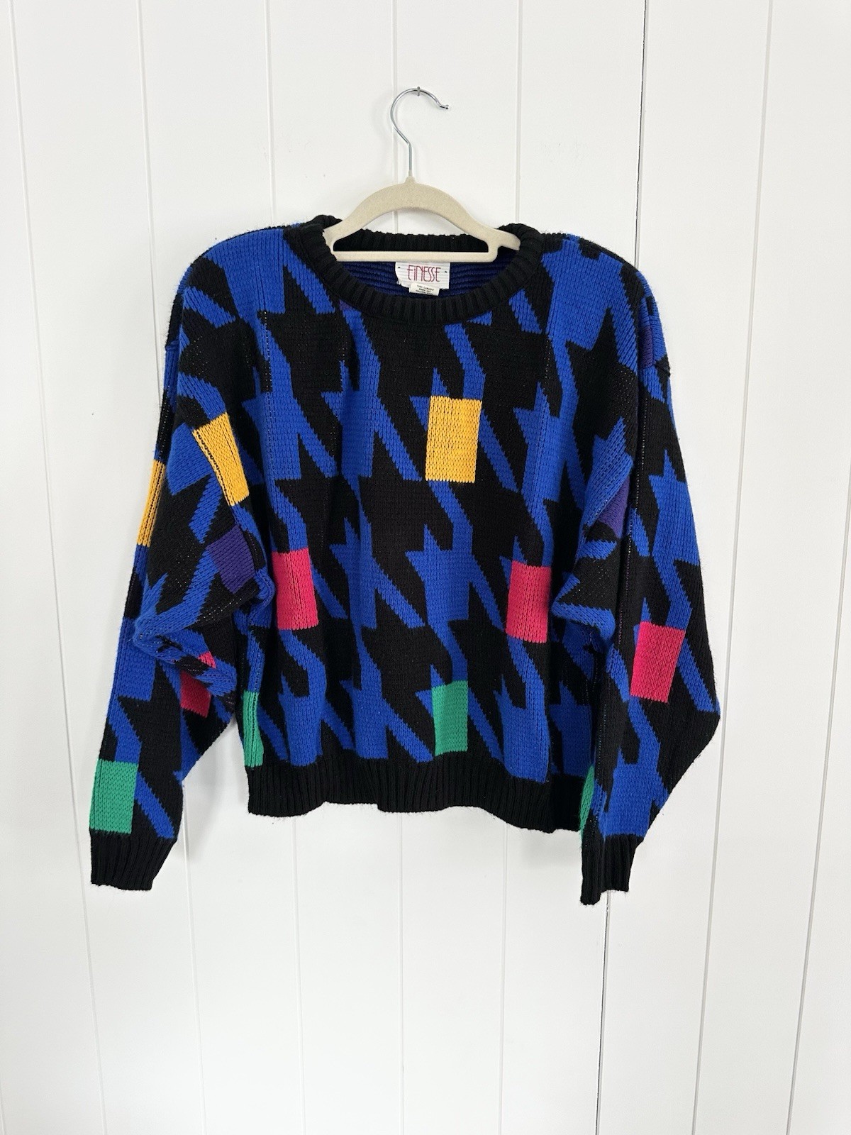 Vintage 1980s Women’s Finesse Bold Geometric Sweater, Size Large (runs Small)